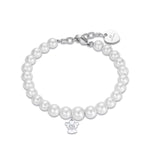 BRACCIALE DA DONNA IN ACCIAIO CON PERLE BIANCHE E ANGELO