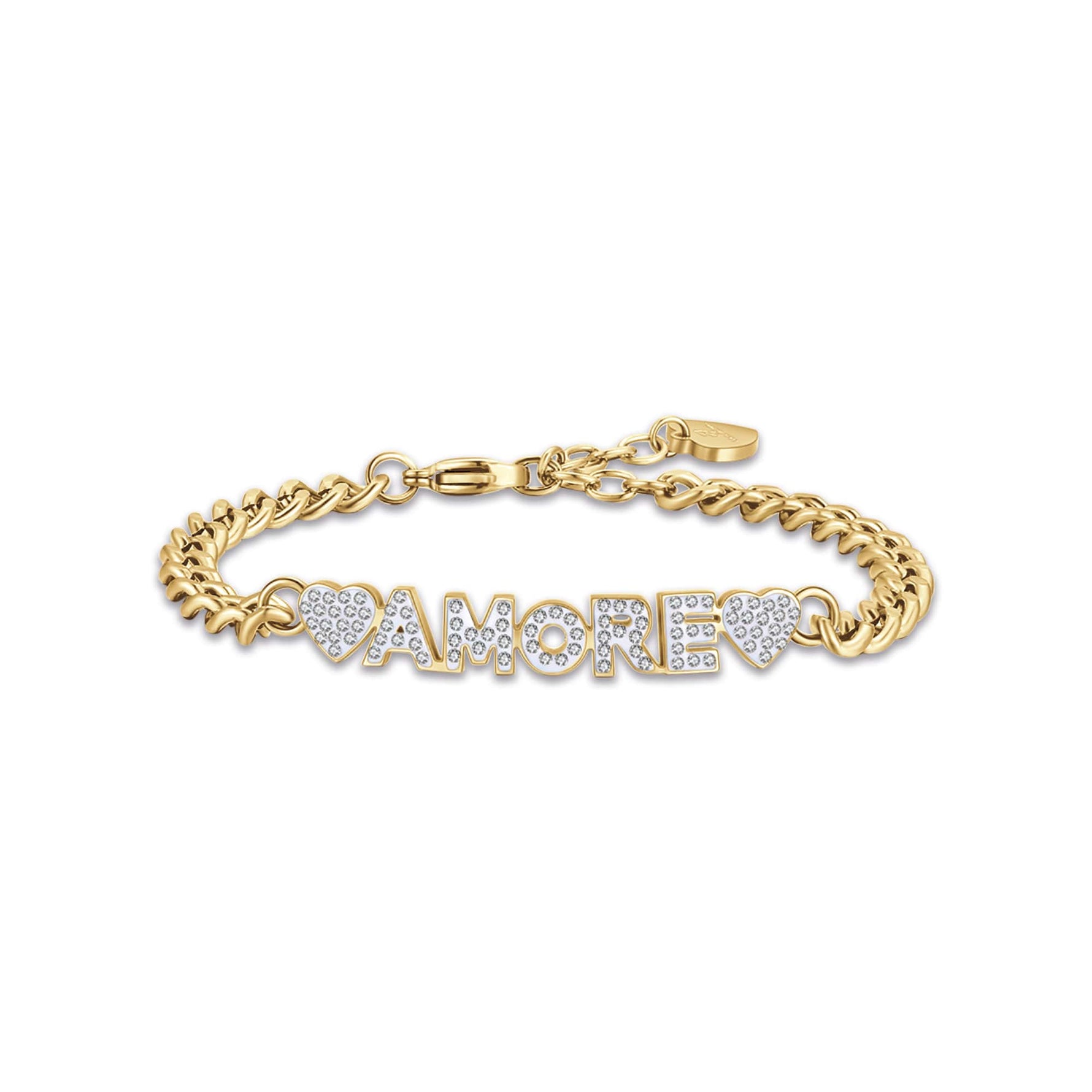 BRACCIALE DA DONNA IN ACCIAIO DORATO AMORE CON CRISTALLI BIANCHI