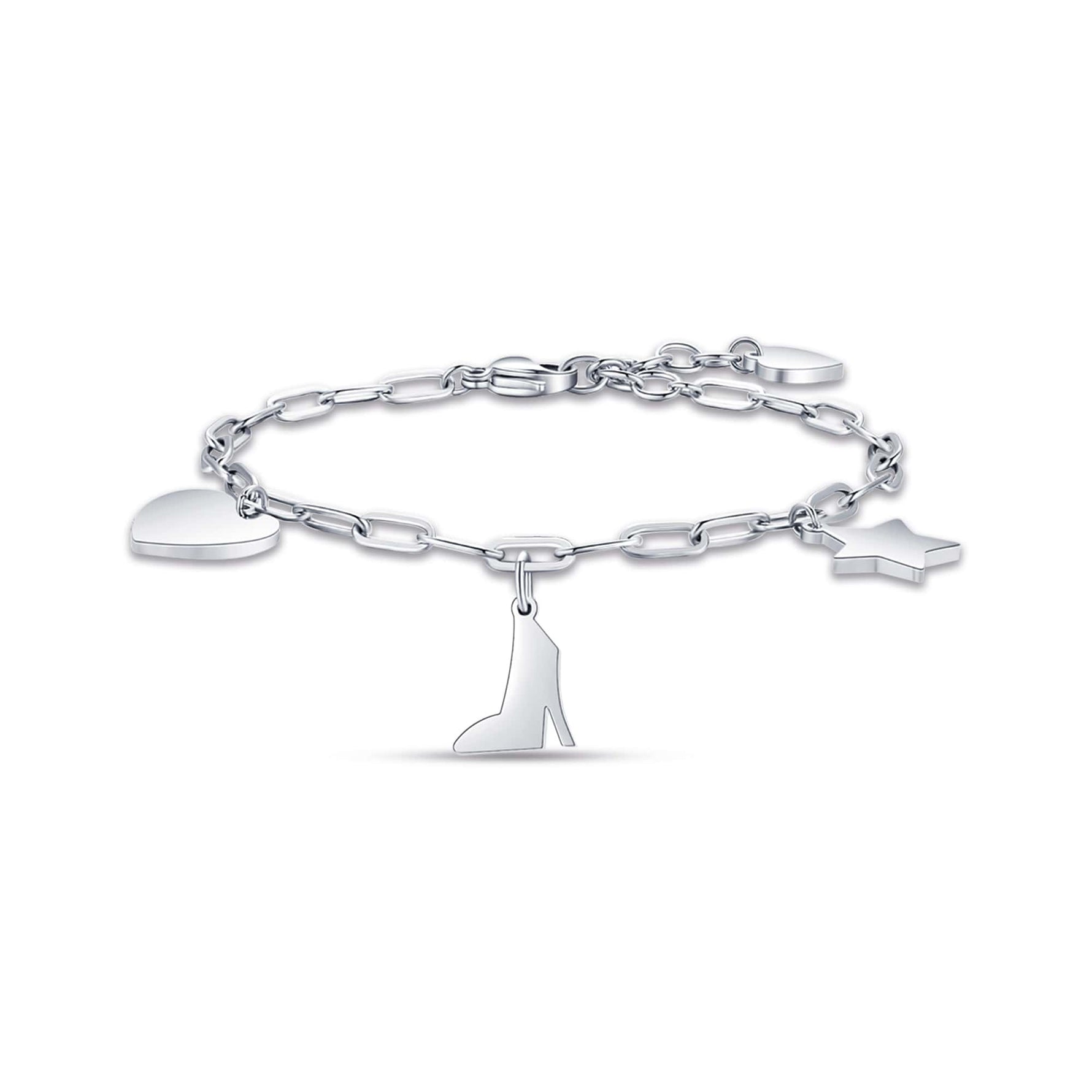 BRACCIALE DA DONNA IN ACCIAIO CON CUORE, SCARPA E STELLA