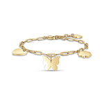 BRACCIALE DA DONNA IN ACCIAIO DORATO CON CUORE, FARFALLA E QUADRIFOGLIO