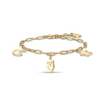 BRACCIALE DA DONNA IN ACCIAIO DORATO CON LUNA, GUFO E STELLA