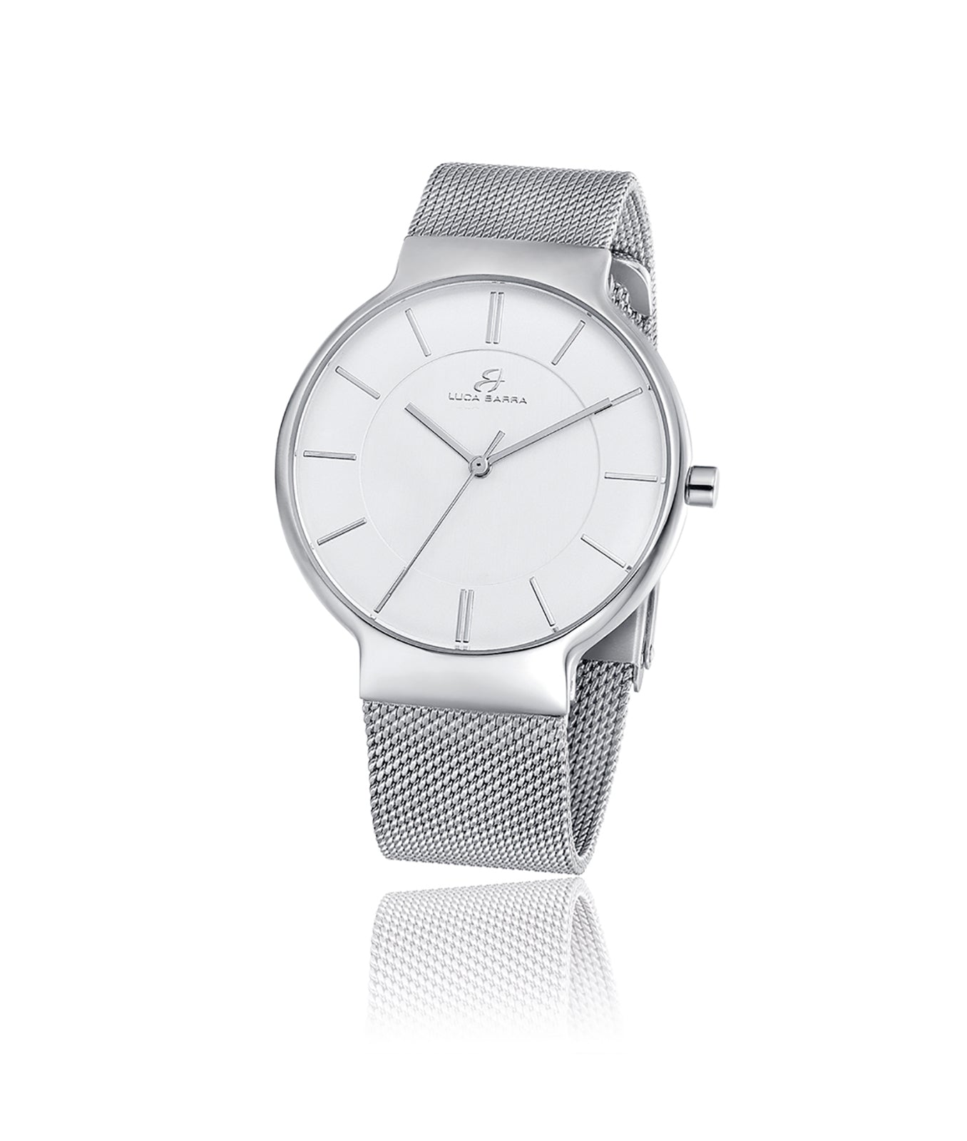 OROLOGIO CASSA IN ACCIAIO QUADRANTE SILVER BRACCIALE ACCIAIO MAGLIA MILANO
