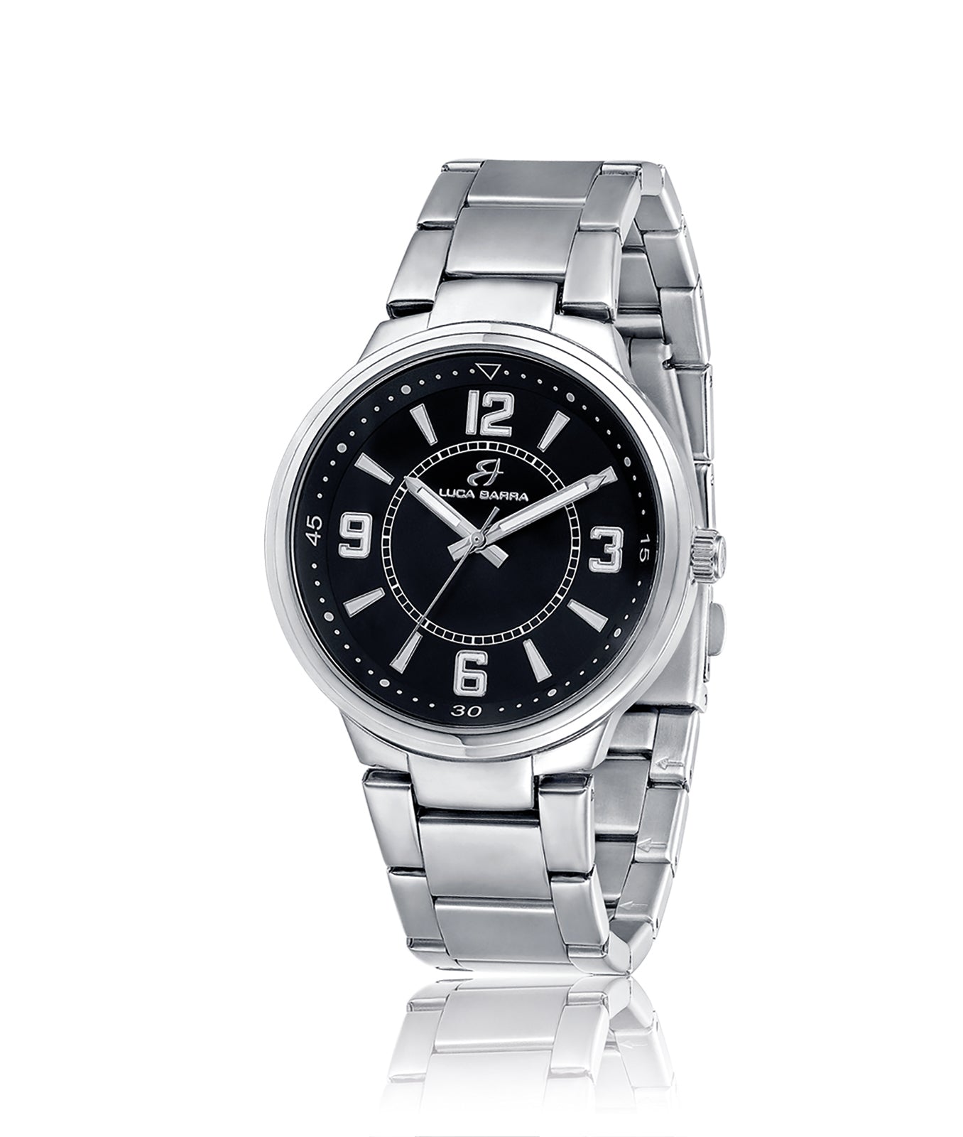 OROLOGIO CON CASSA IN ACCIAIO QUANDRANTE NERO BRACCIALE IN ACCIAIO