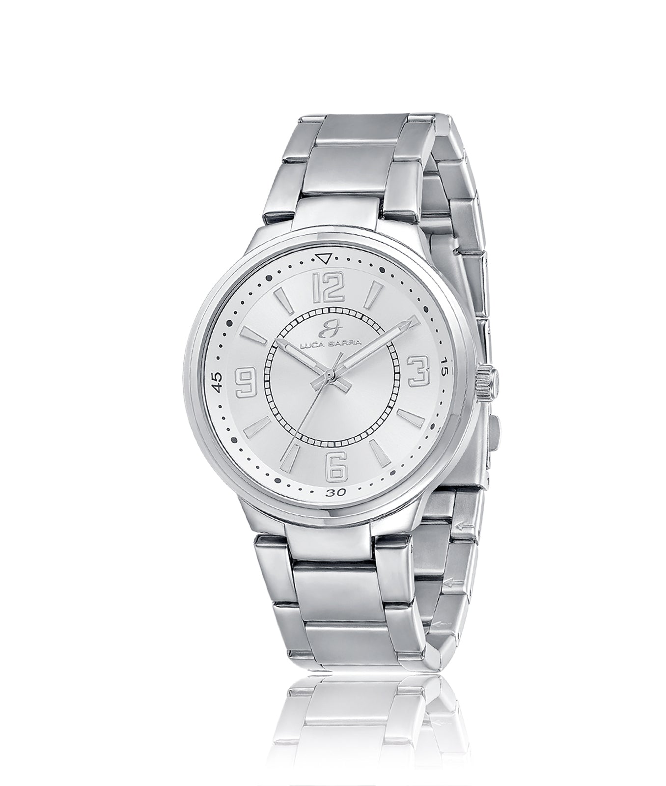 OROLOGIO IN ACCIAIO QUADRANTE BIANCO BRACCIALE IN ACCIAIO