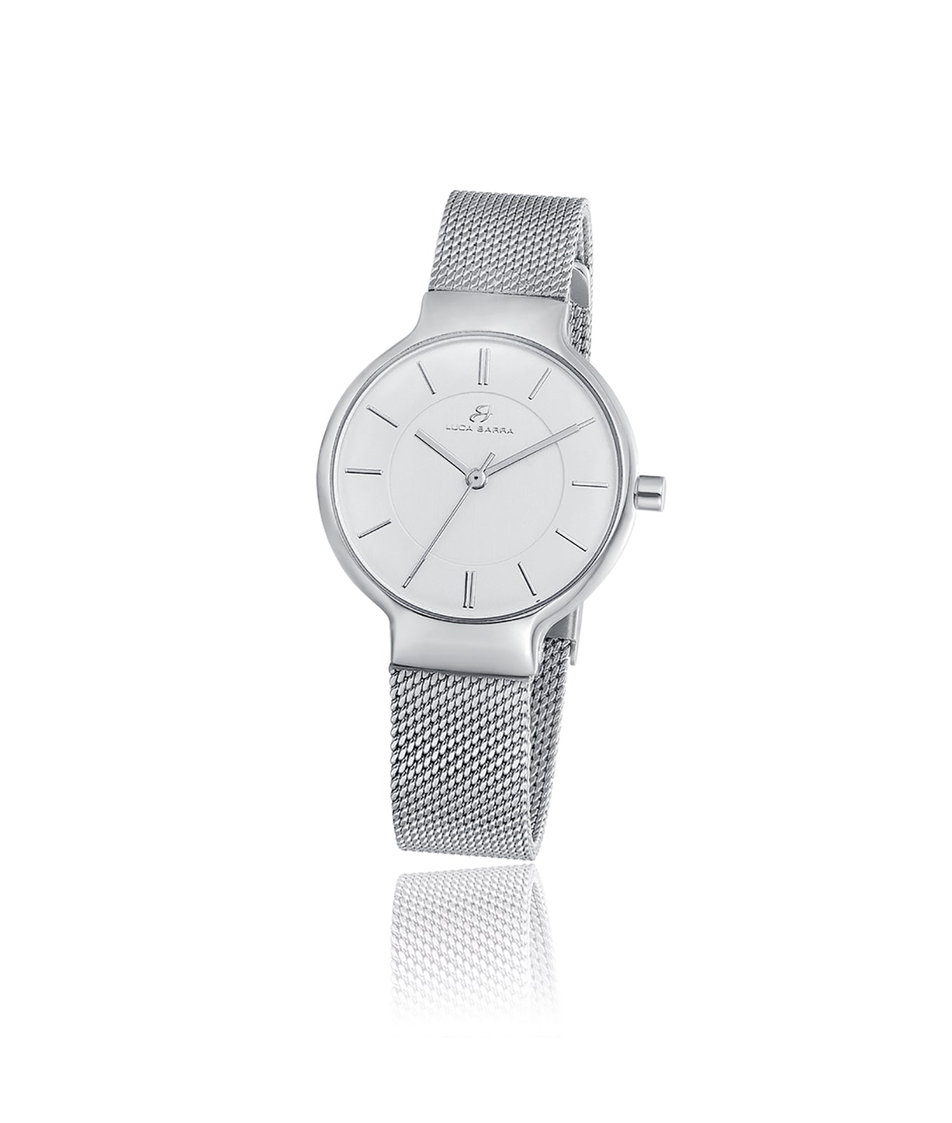 OROLOGIO CON CASSA IN ACCIAIO QUADRANTE SILVER BRACCIALE ACCIAIO MAGLIA MILANO