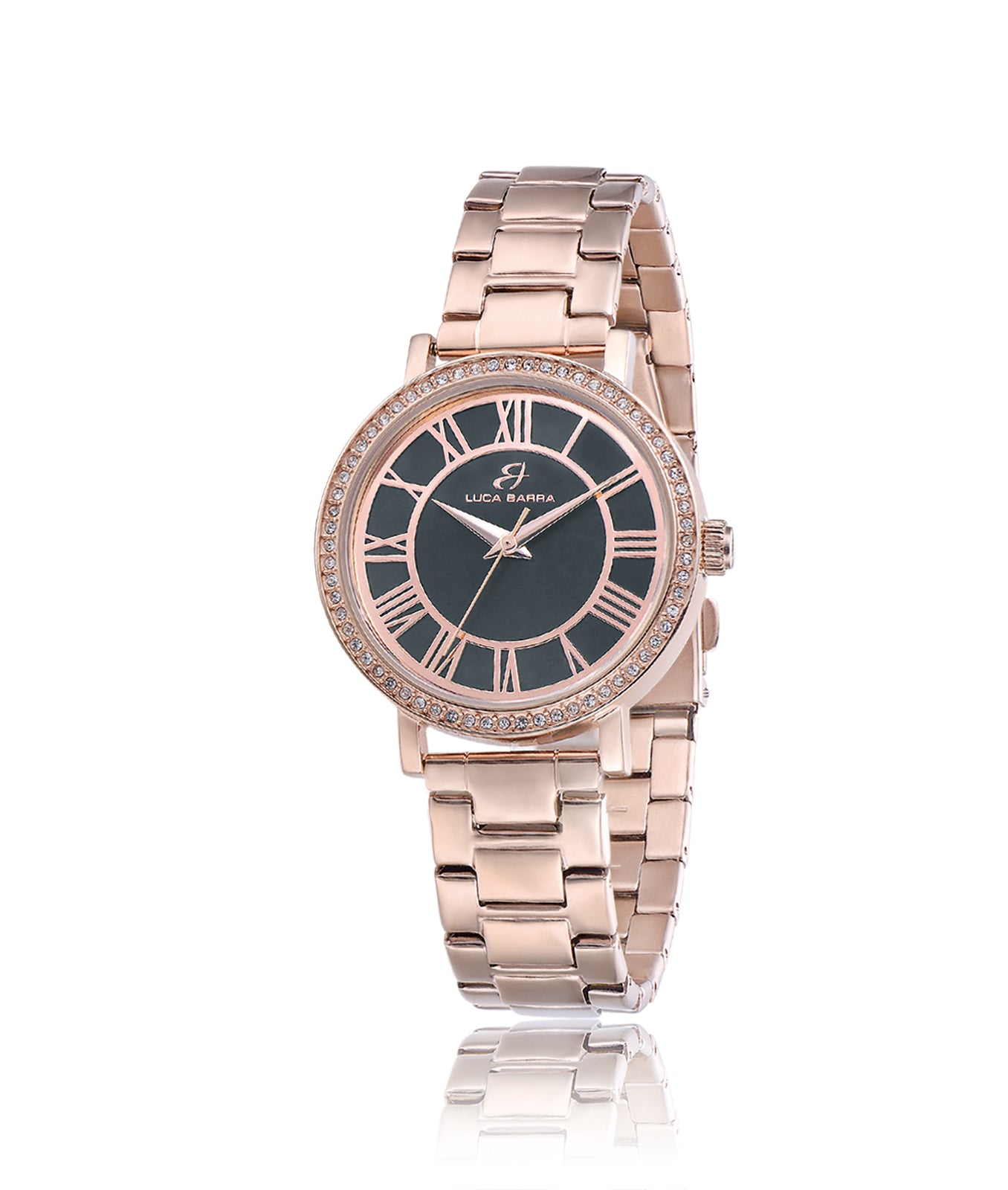 OROLOGIO IN ACCIAIO IP ROSE CON QUADRANTE NERO BRACCIALE IN ACCIAIO IP ROSE