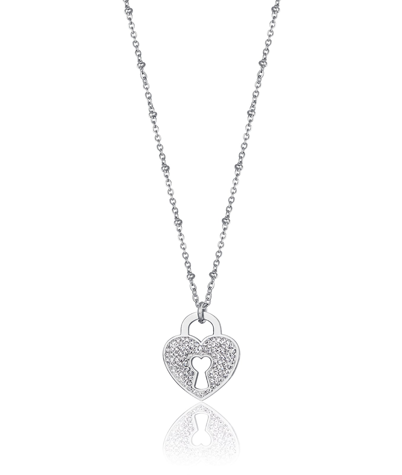 COLLANA IN ACCIAIO CON CUORE LUCCHETTO CON CRISTALLI BIANCHI