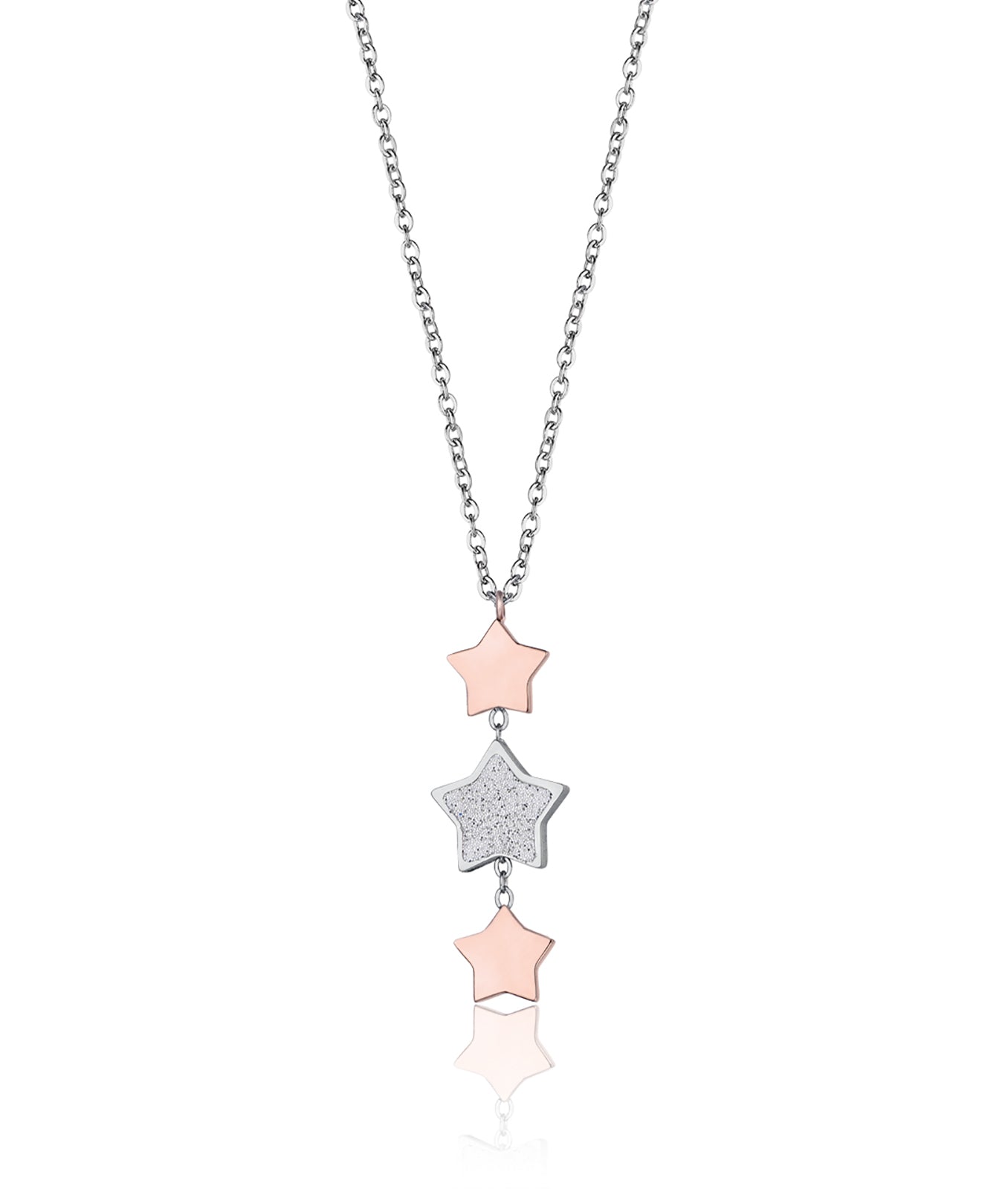 COLLANA IN ACCIAIO CON STELLE IN ACCIAIO IP ROSE E GLITTER BIANCO