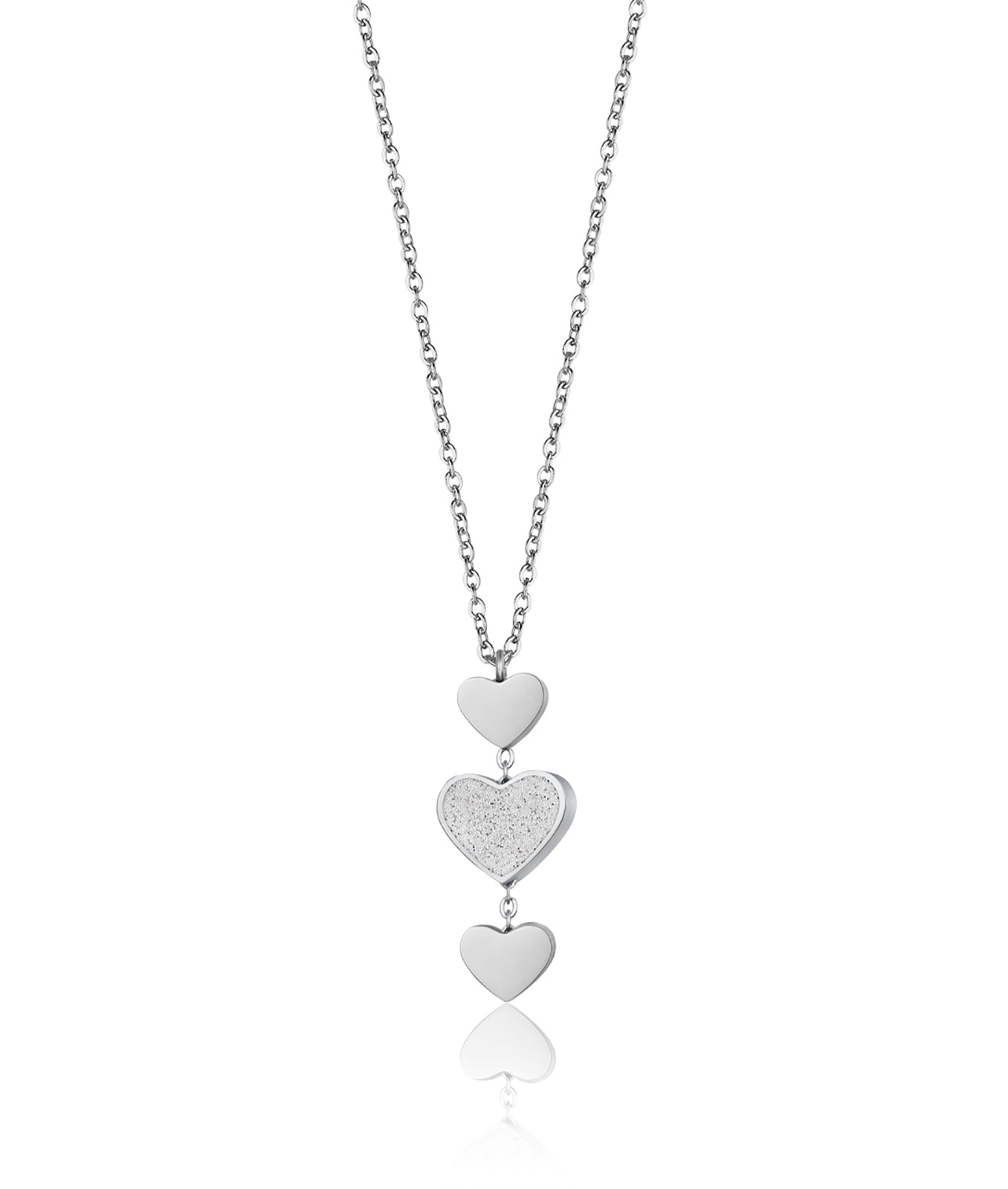 COLLANA IN ACCIAIO CON CUORI CON GLITTER BIANCO