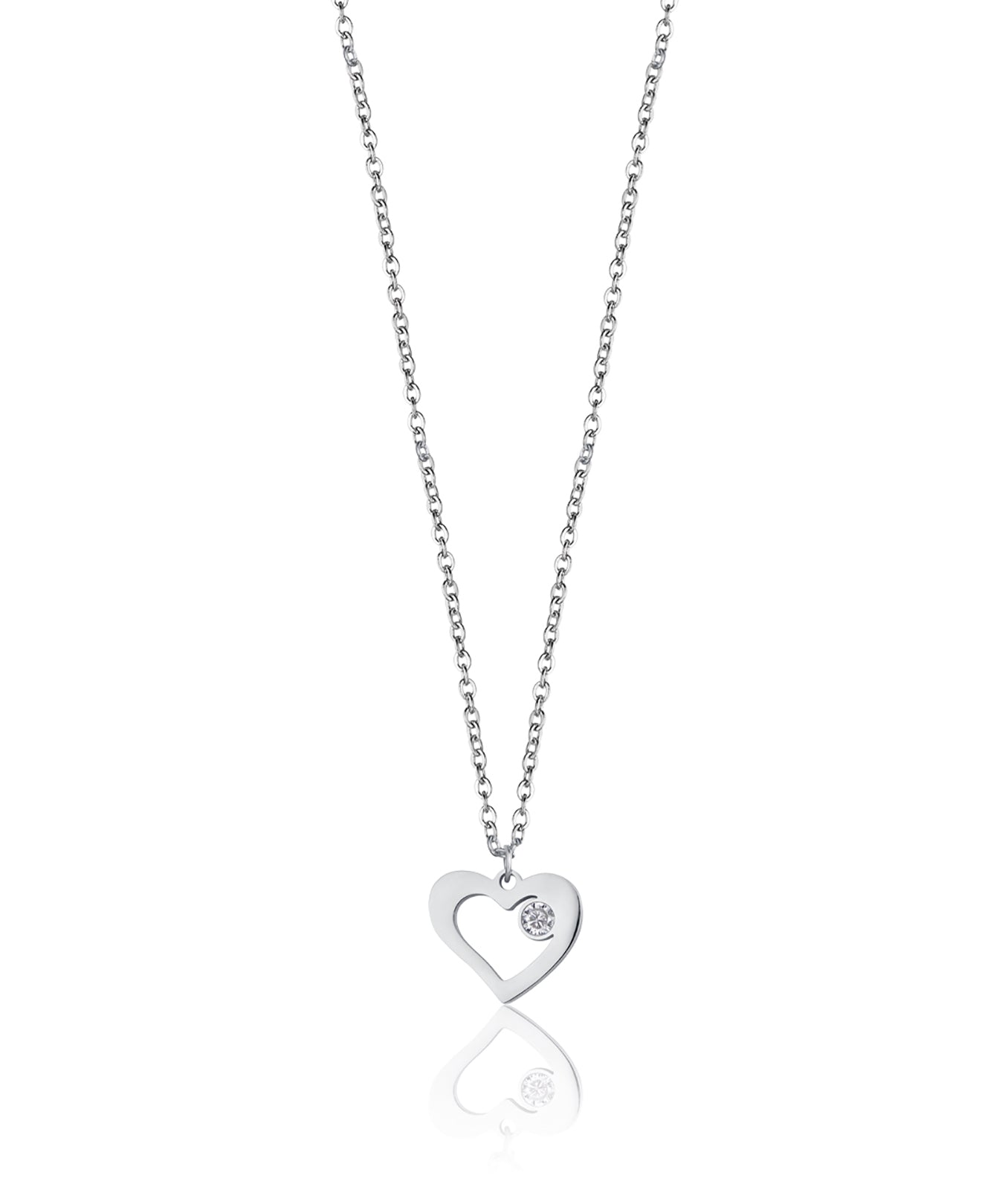 COLLANA IN ACCIAIO CON CUORE E CRISTALLO BIANCO
