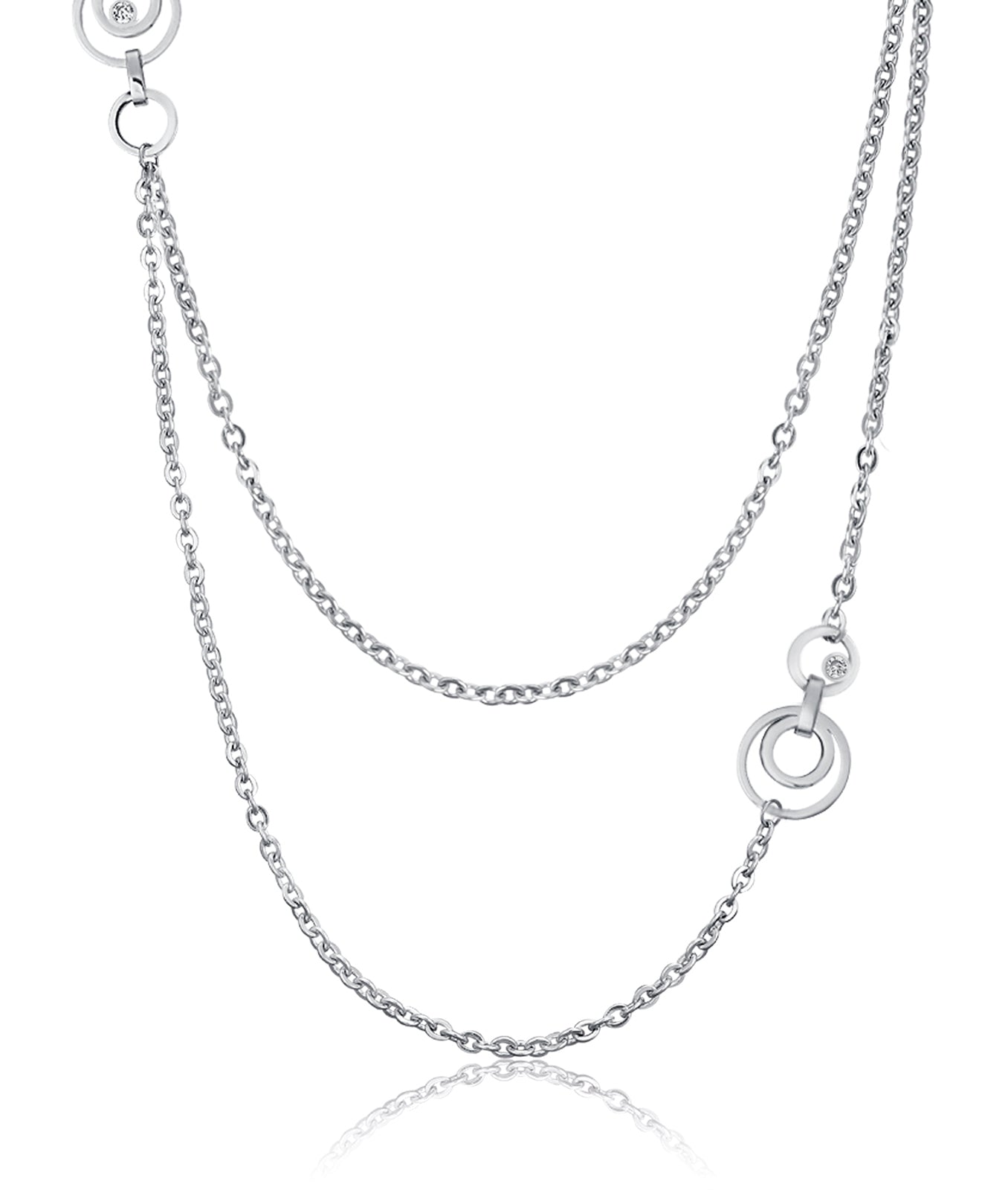 COLLANA IN ACCIAIO CON CERCHI E CRISTALLI BIANCHI