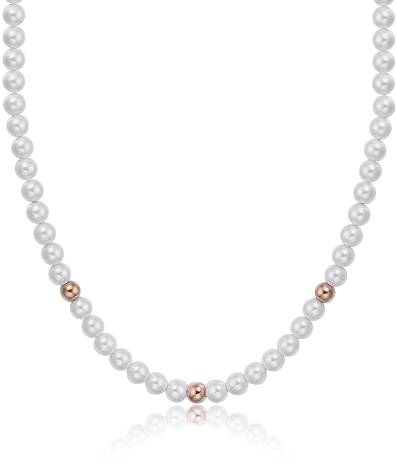 COLLANA IN ACCIAIO CON PERLE BIANCHE E SFERE IN IP ROSE