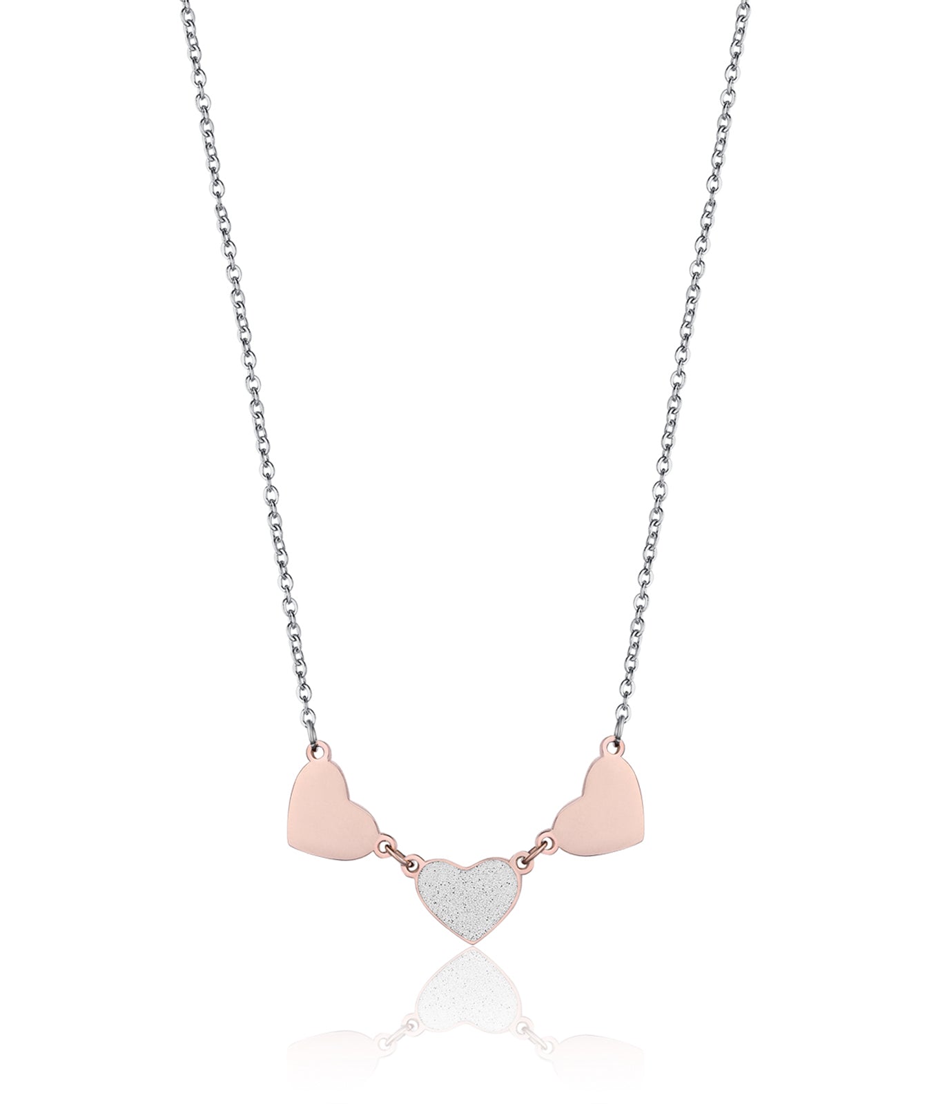 COLLANA IN ACCIAIO CON CUORI IP ROSE E GLITTER