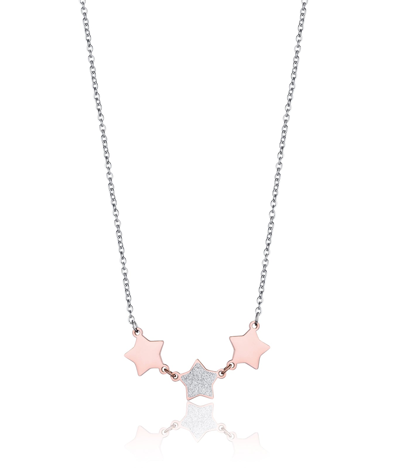 COLLANA IN ACCIAIO CON STELLE IP ROSE E GLITTER