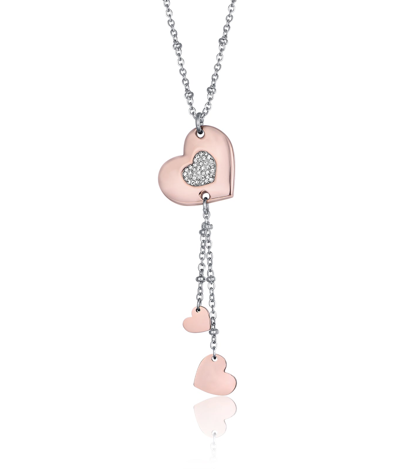 COLLANA IN ACCIAIO CON CUORE IP ROSE CON CRISTALLI BIANCHI