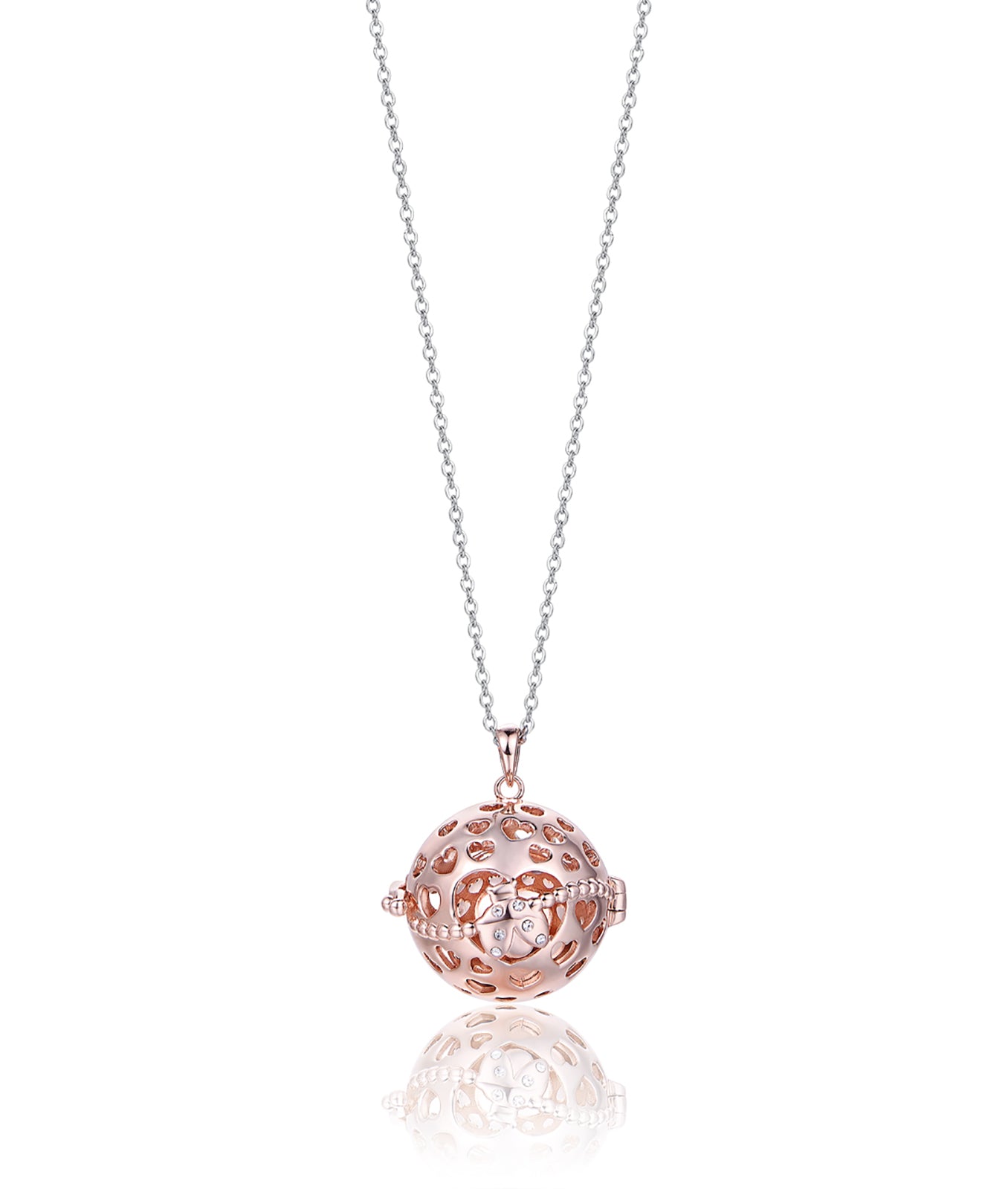 COLLANA IN ACCIAIO CIONDOLO IN METALLO IP ROSE CON CRISTALLI BIANCHI