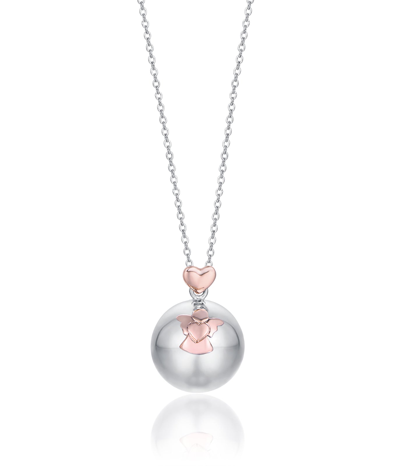 COLLANA IN ACCIAIO CIONDOLO IN METALLO CON ANGELO E CUORE IP ROSE
