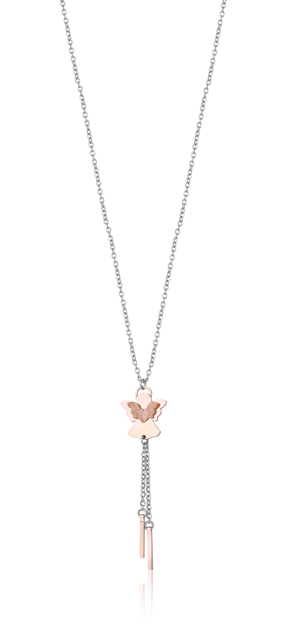COLLANA IN ACCIAIO CON ANGELO IN IP ROSE