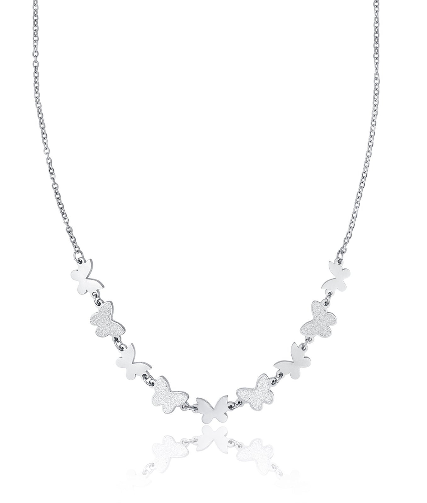 COLLANA IN ACCIAIO CON FARFALLE E GLITTER BIANCO