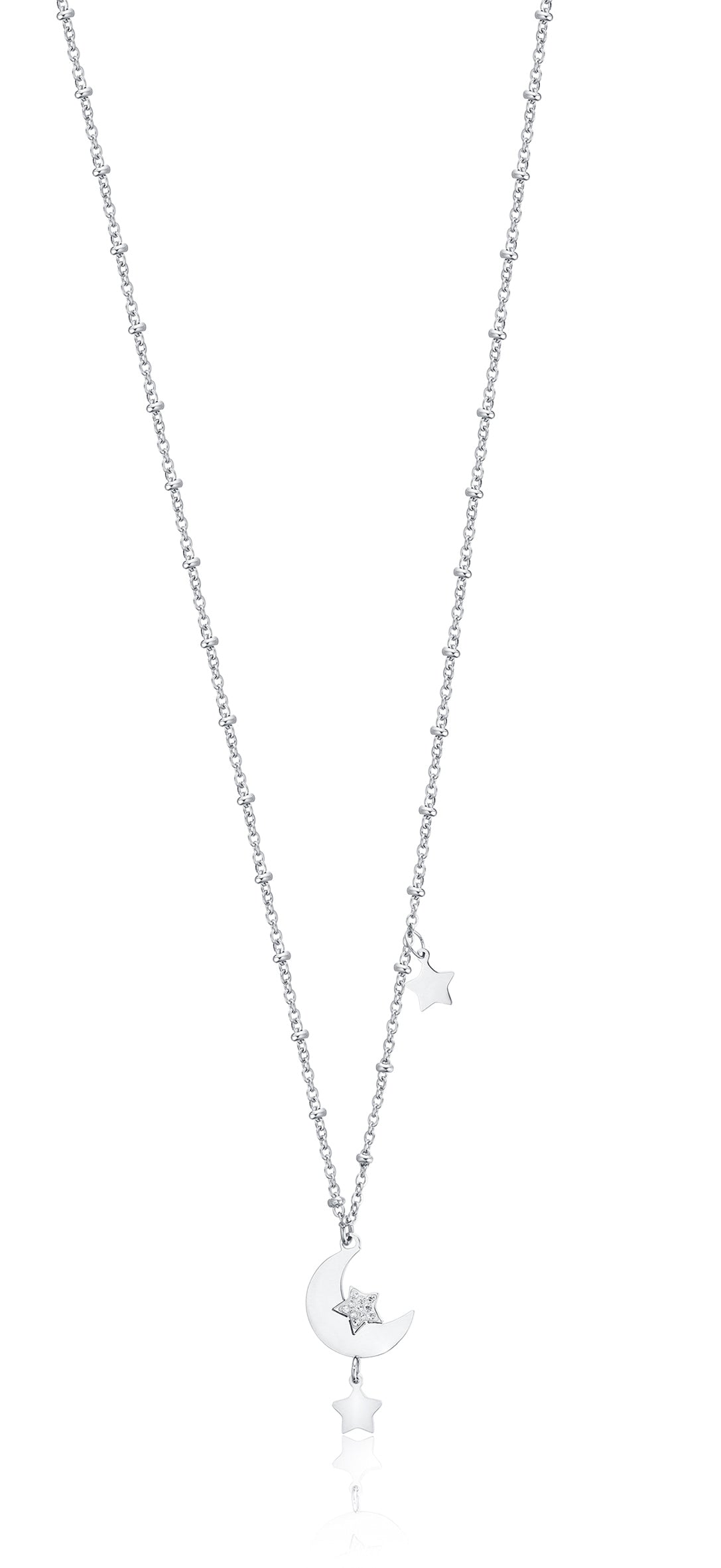 COLLANA IN ACCIAIO CON LUNA E STELLE E CRISTALLO BIANCO