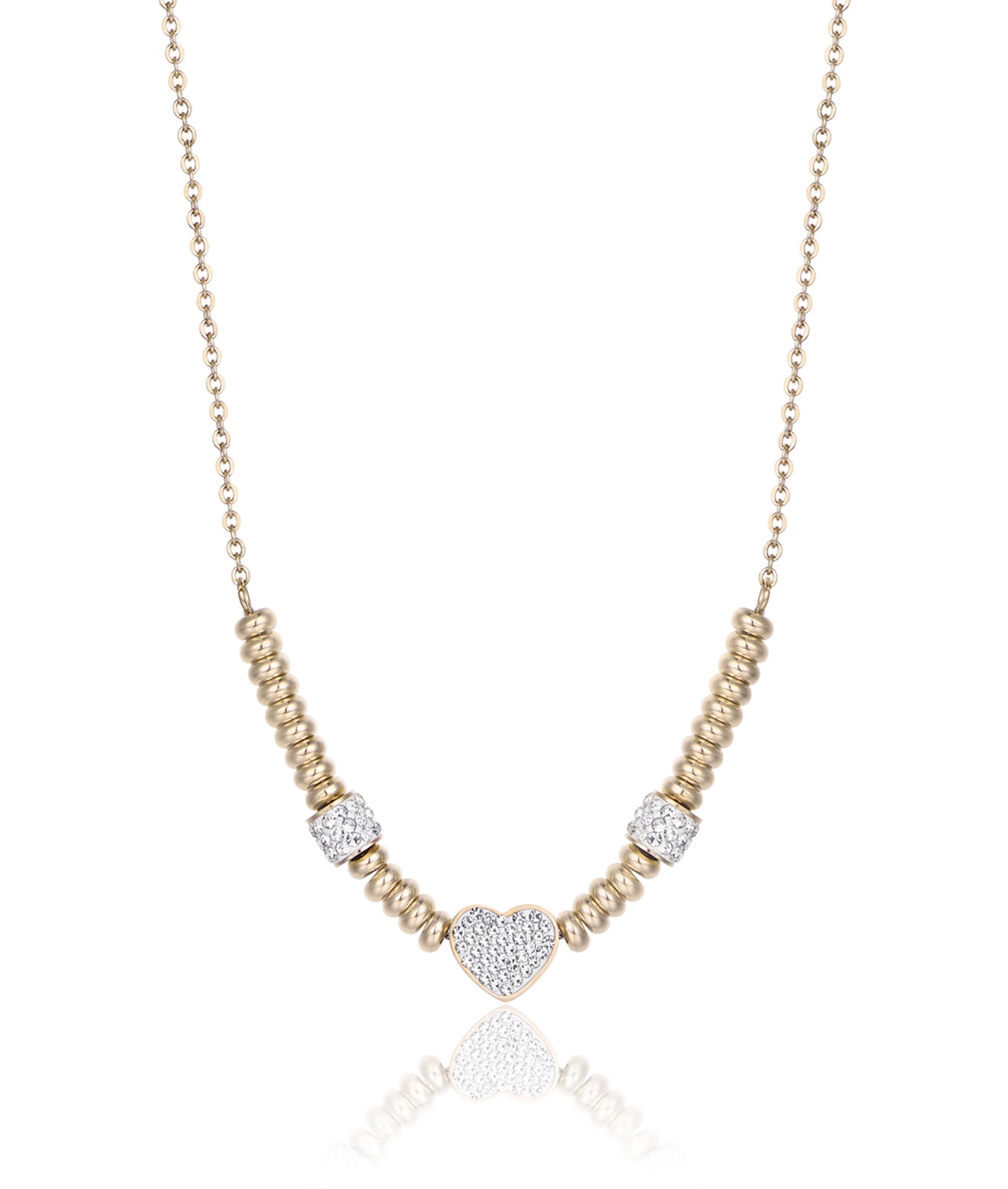 COLLANA IN ACCIAIO IP GOLD CON CUORE CON CRISTALLI BIANCHI