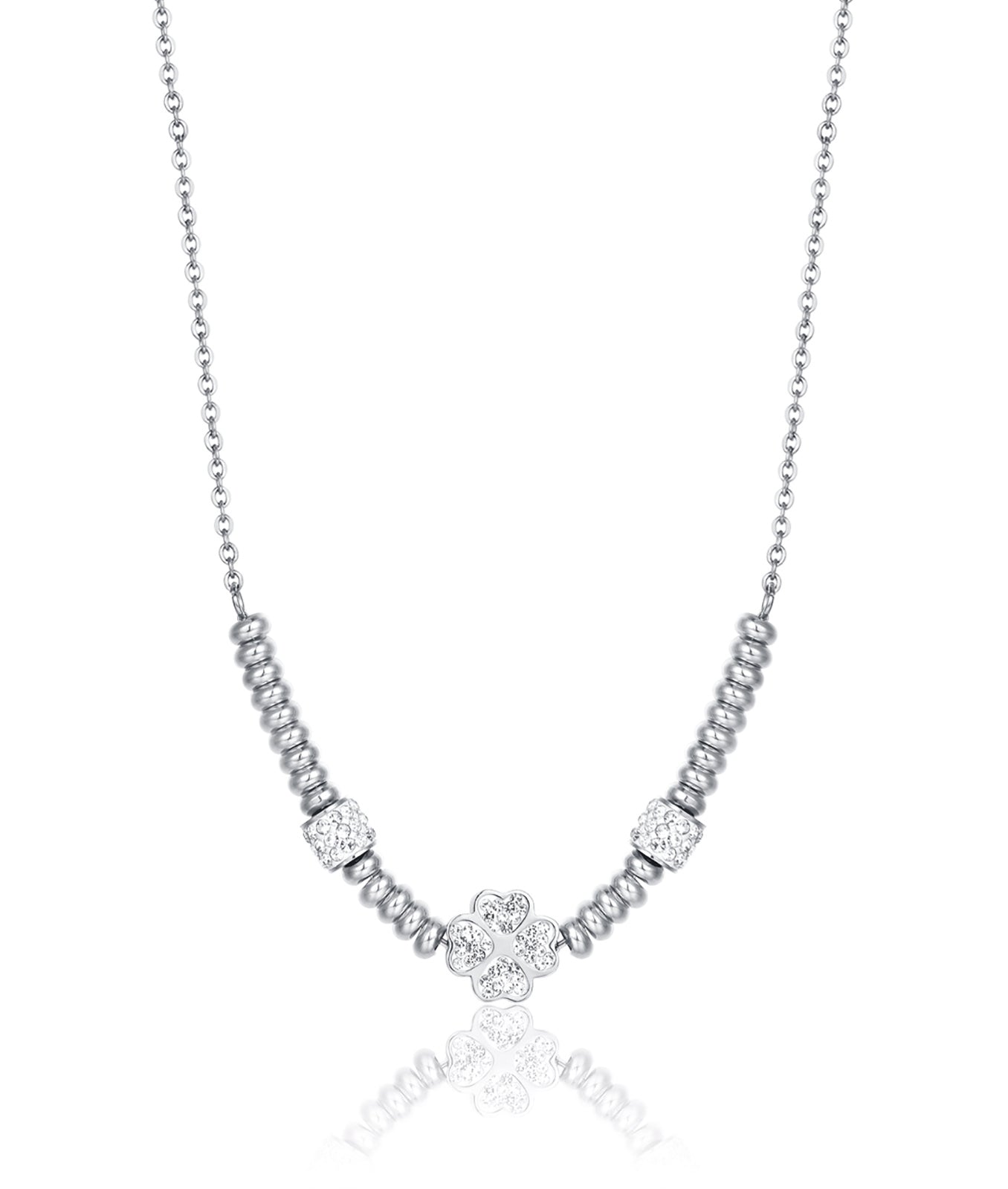 COLLANA IN ACCIAIO CON QUADRIFOGLIO CON CRISTALLI BIANCHI