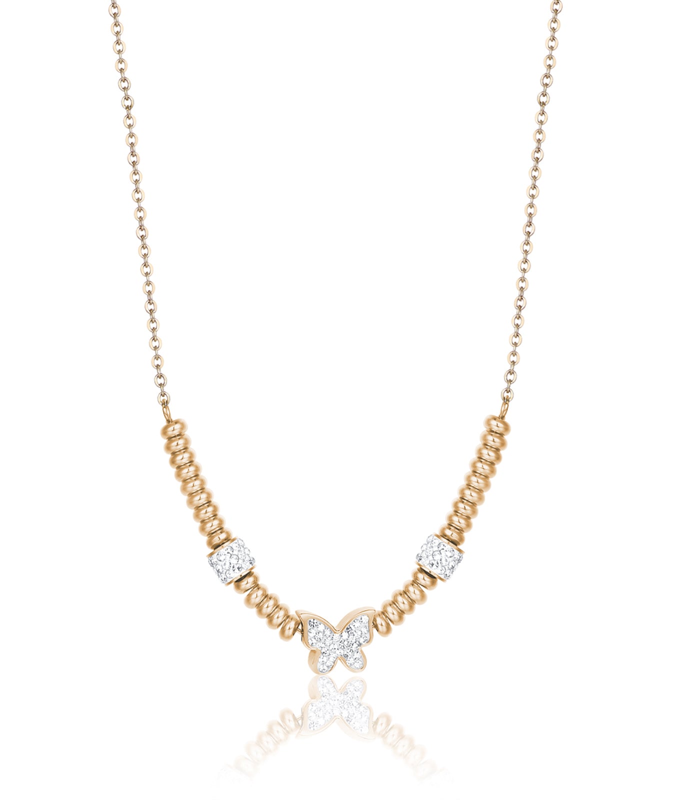 COLLANA IN ACCIAIO IP GOLD CON FARFALLA CON CRISTALLI BIANCHI