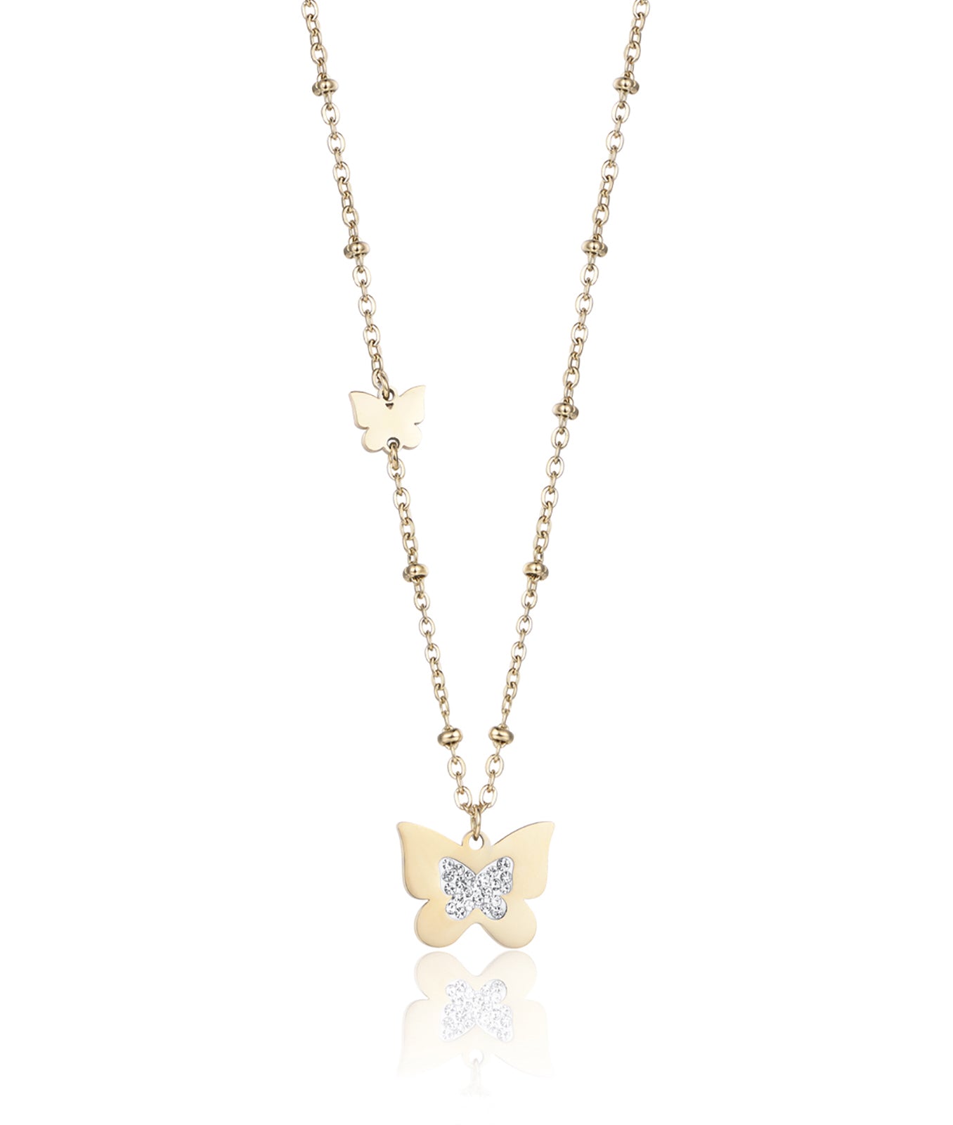 COLLANA IN ACCIAIO IP GOLD CON FARFALLE CON CRISTALLI BIANCHI