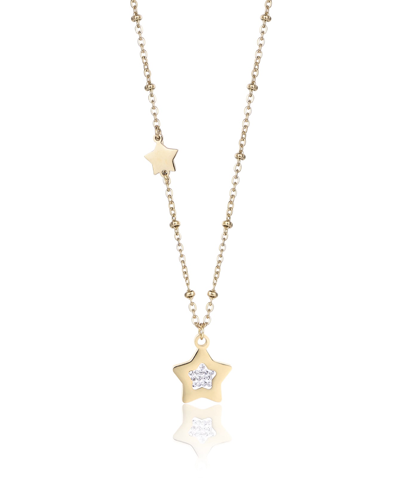 COLLANA IN ACCIAIO IP GOLD CON STELLE CON CRISTALLI BIANCHI