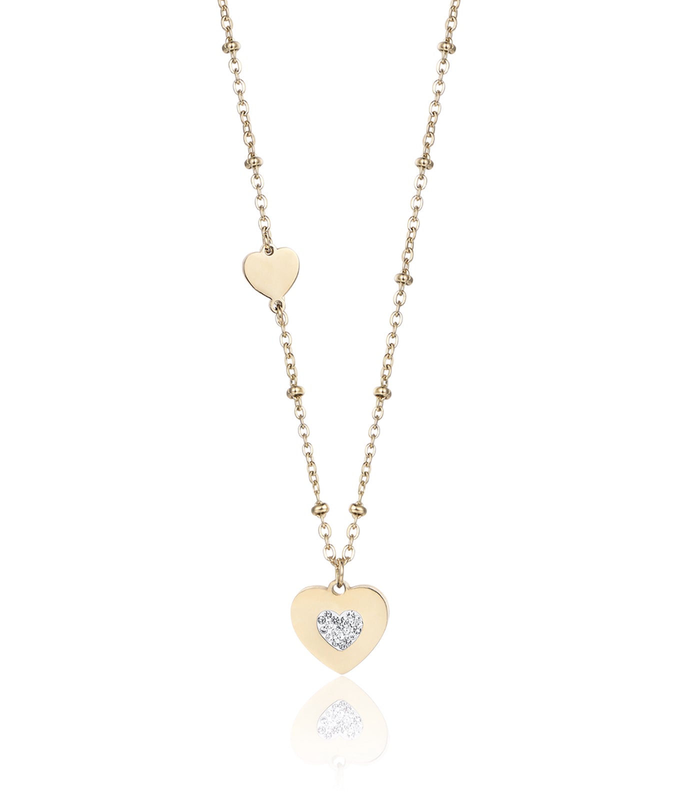 COLLANA IN ACCIAIO IP GOLD CON CUORI CON CRISTALLI BIANCHI