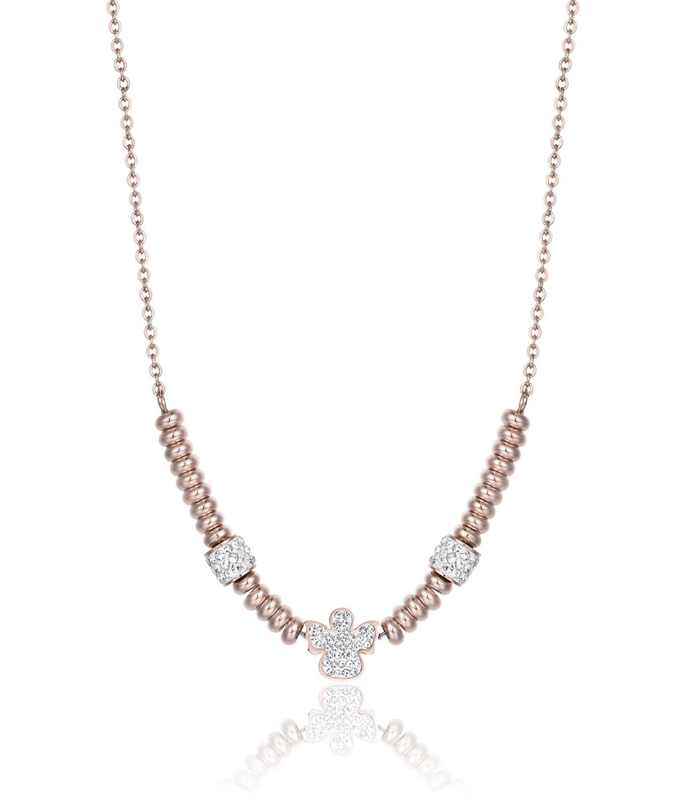 COLLANA IN ACCIAIO IP ROSE CON ANGELO CON CRISTALLI BIANCHI