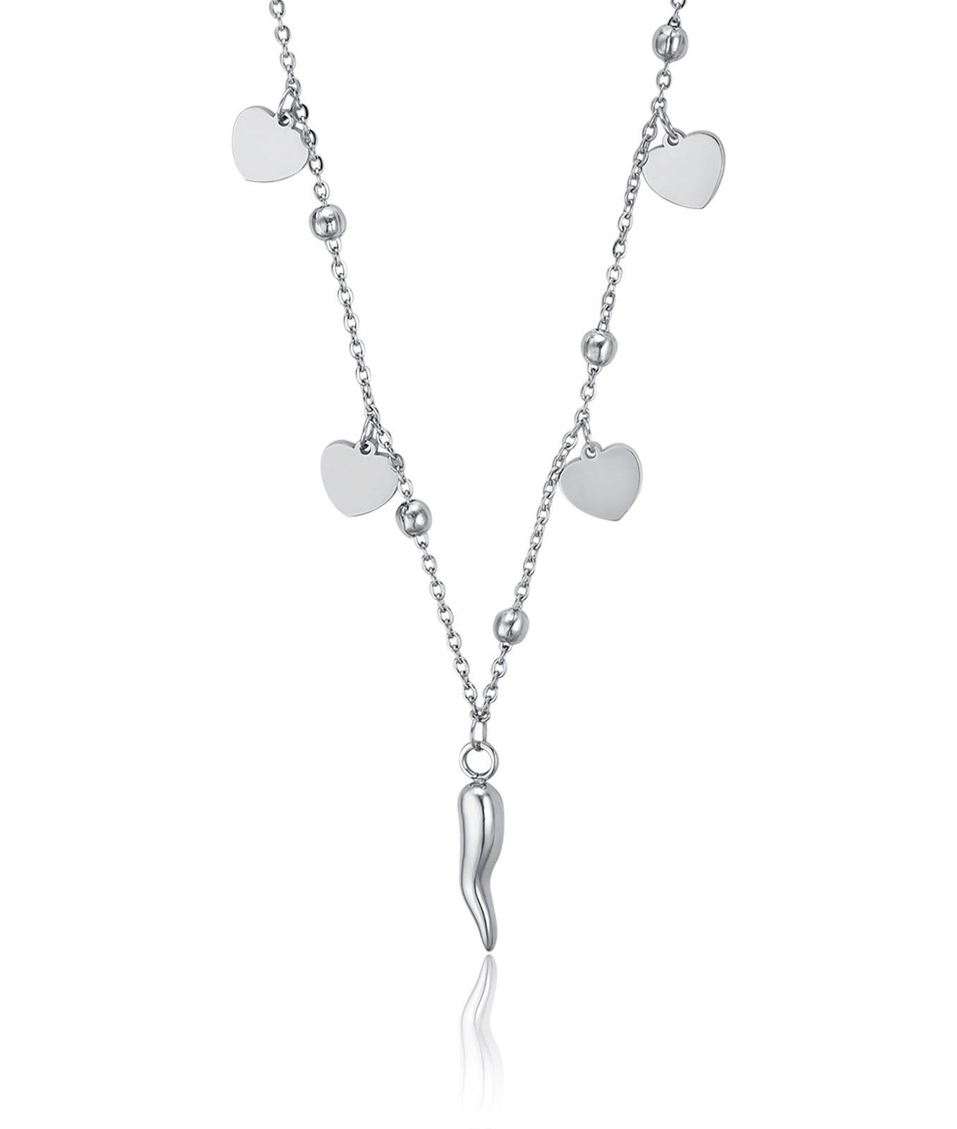 COLLANA IN ACCIAIO CON CUORI E CORNO