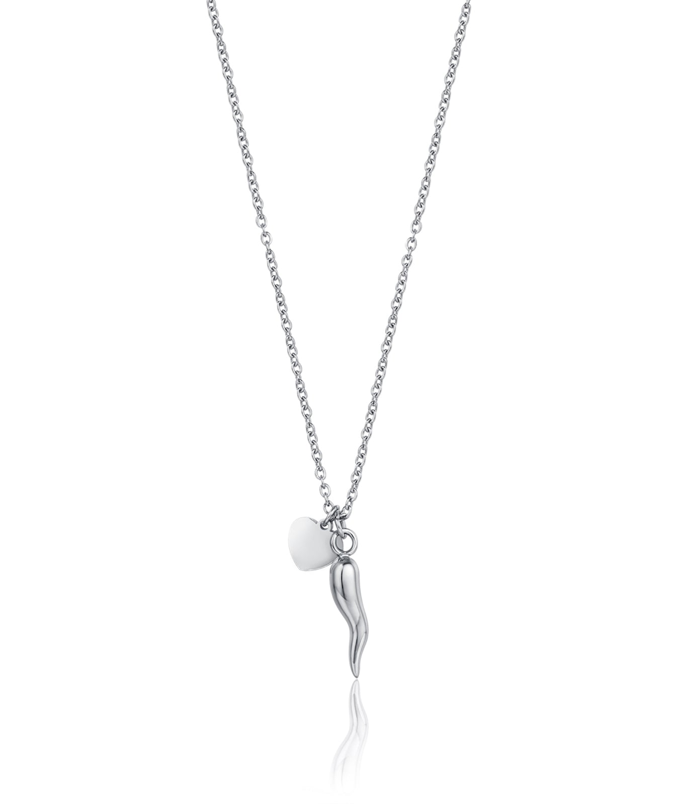 COLLANA IN ACCIAIO CON CUORE E CORNO