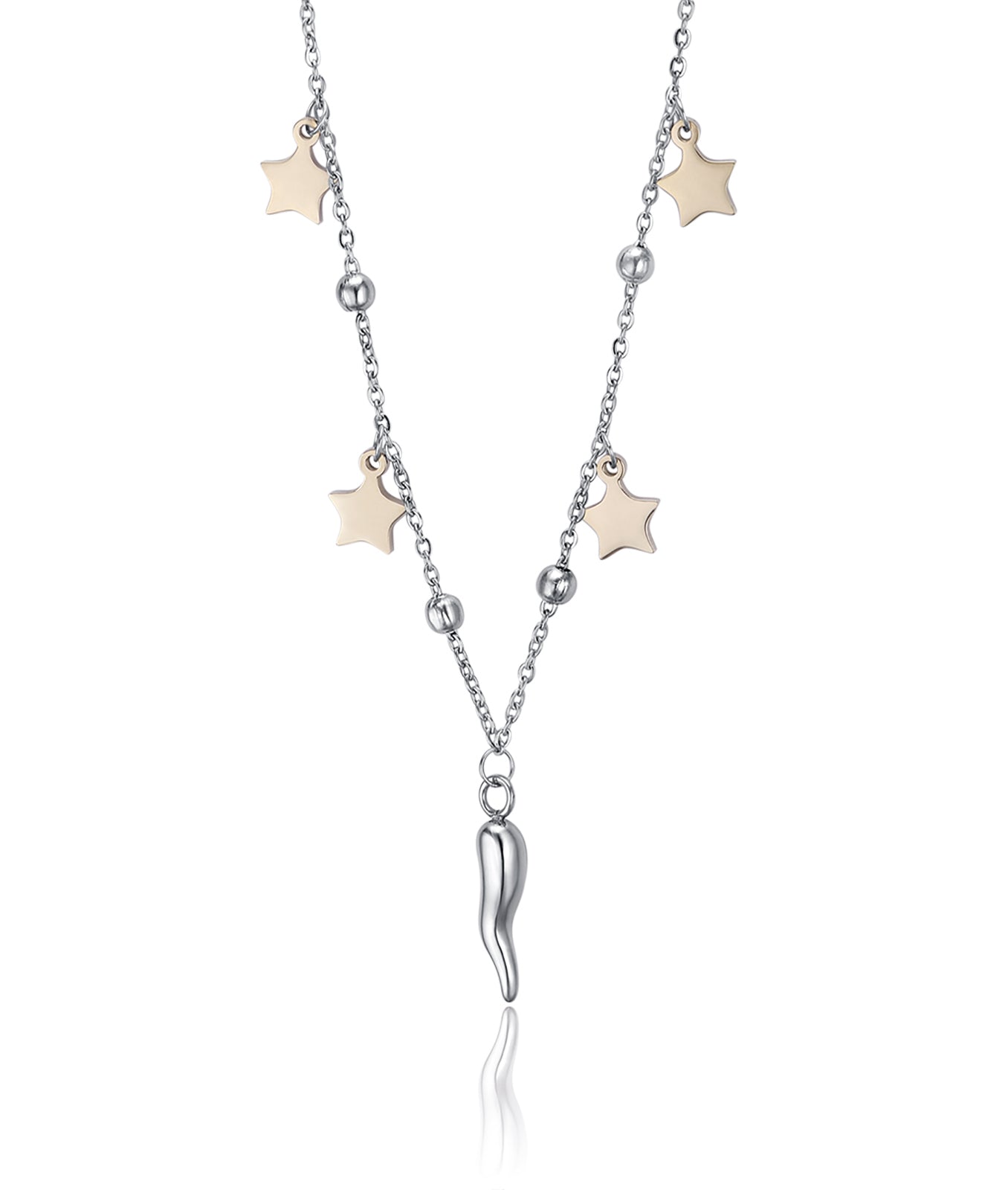 COLLANA IN ACCIAIO CON STELLE IN ACCIAIO IP GOLD E CORNO