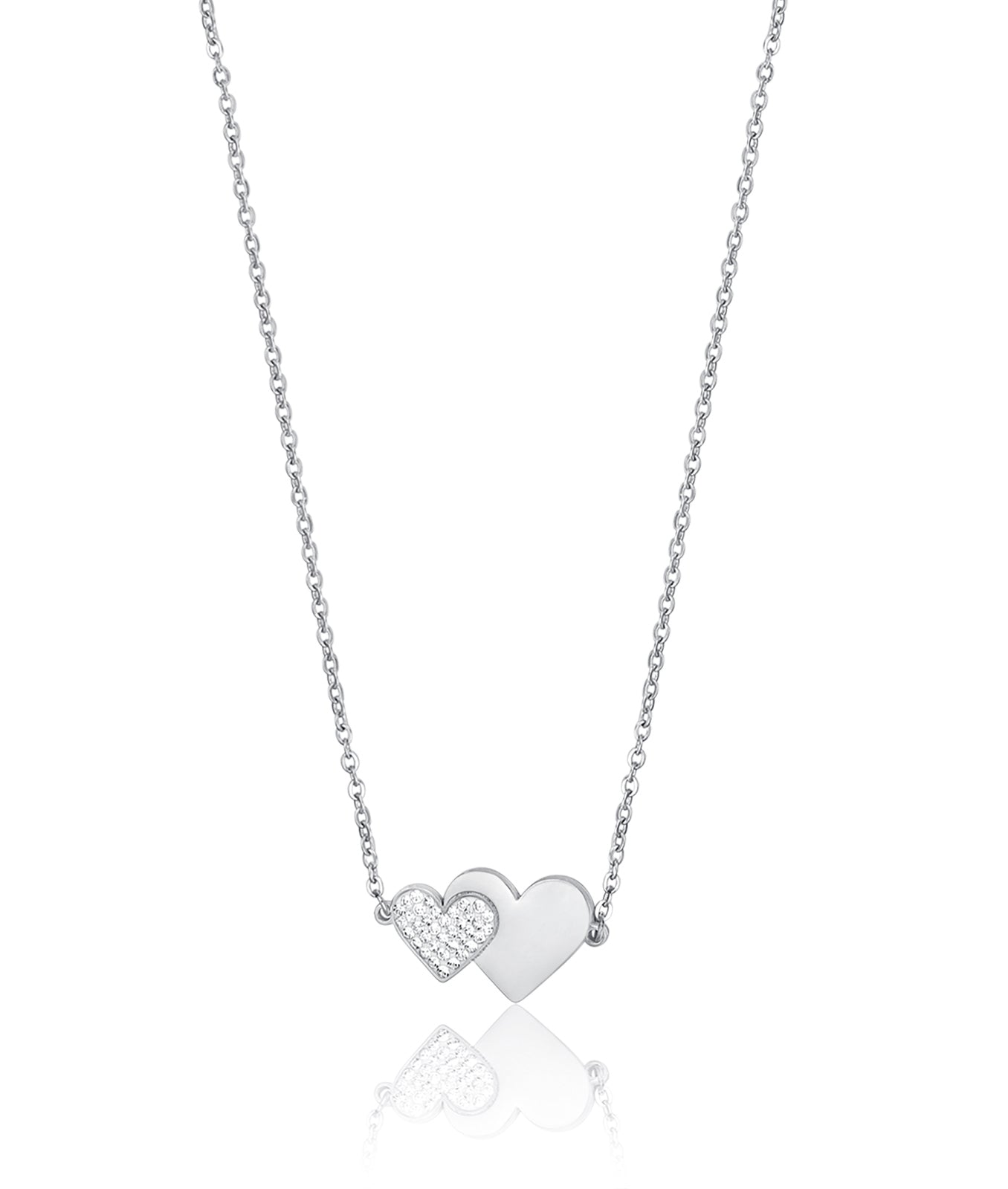COLLANA IN ACCIAIO CON CUORI E CRISTALLI BIANCHI