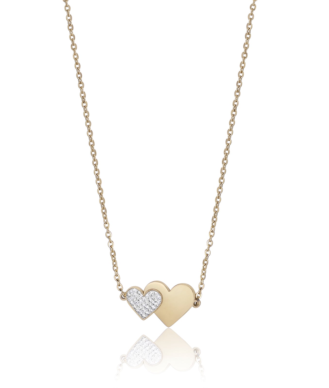 COLLANA IN ACCIAIO CON CUORE IN ACCIAIO IP GOLD E CRISTALLI BIANCHI