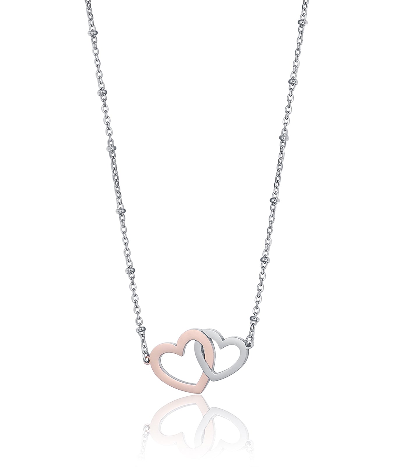 COLLANA IN ACCIAIO CON CUORI IN ACCIAIO E ACCIAIO IP ROSE