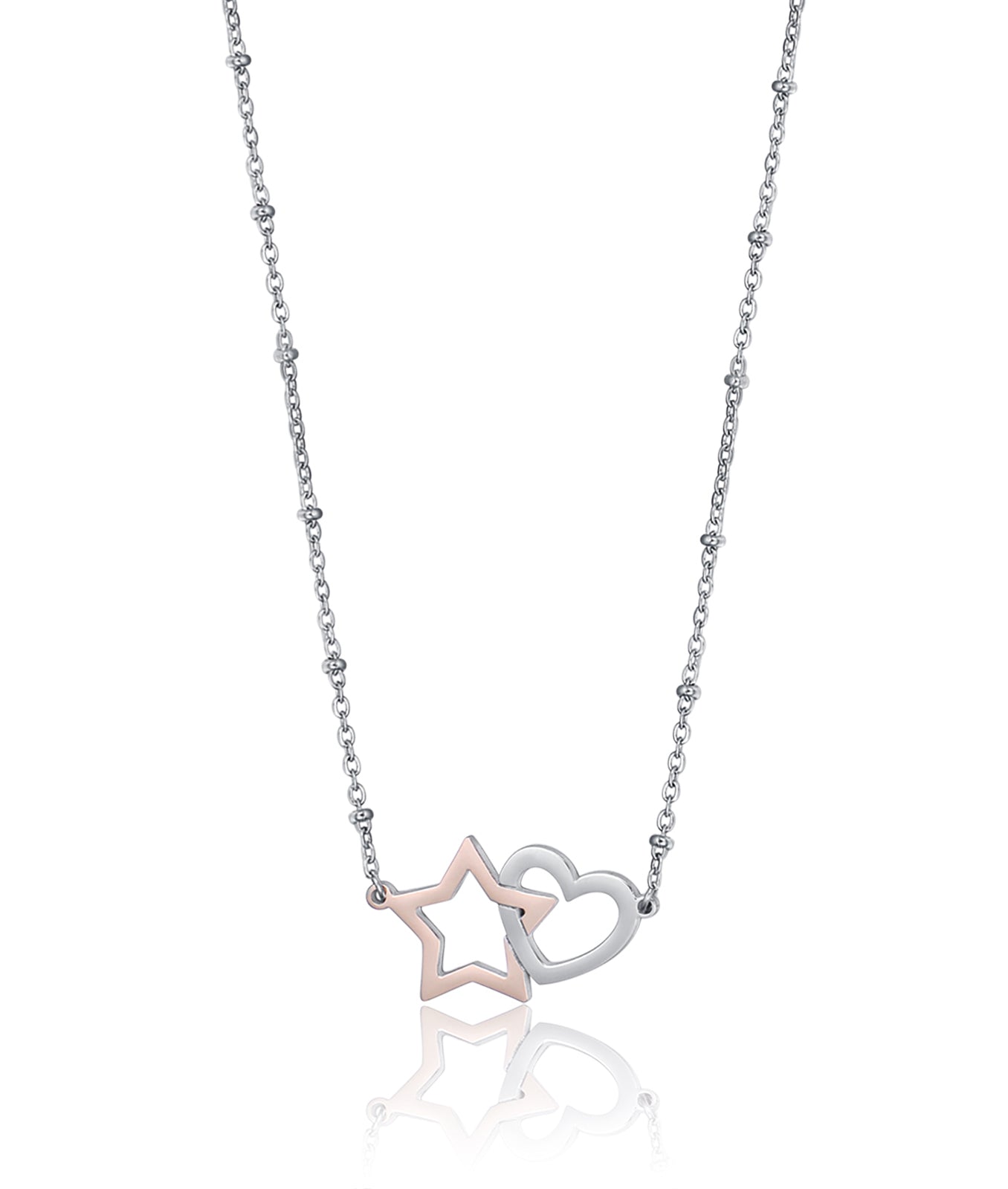 COLLANA IN ACCIAIO CON CUORE IN ACCIAIO E STELLA IN ACCIAIO IP ROSE