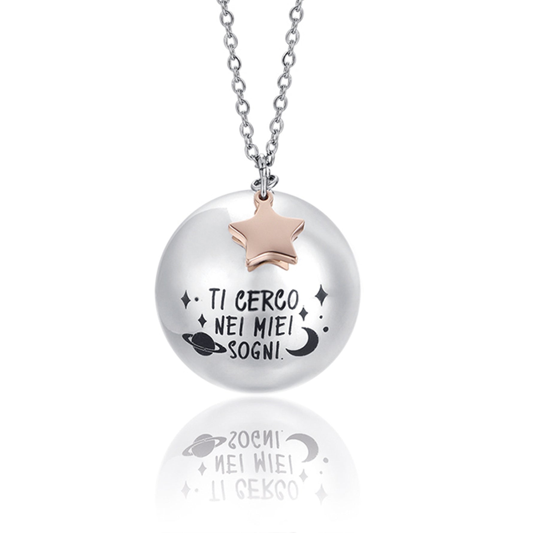COLLANA CHIAMA ANGELI IN ACCIAIO,CIONDOLO IN METALLO TI CERCO NEI MIEI SOGNI