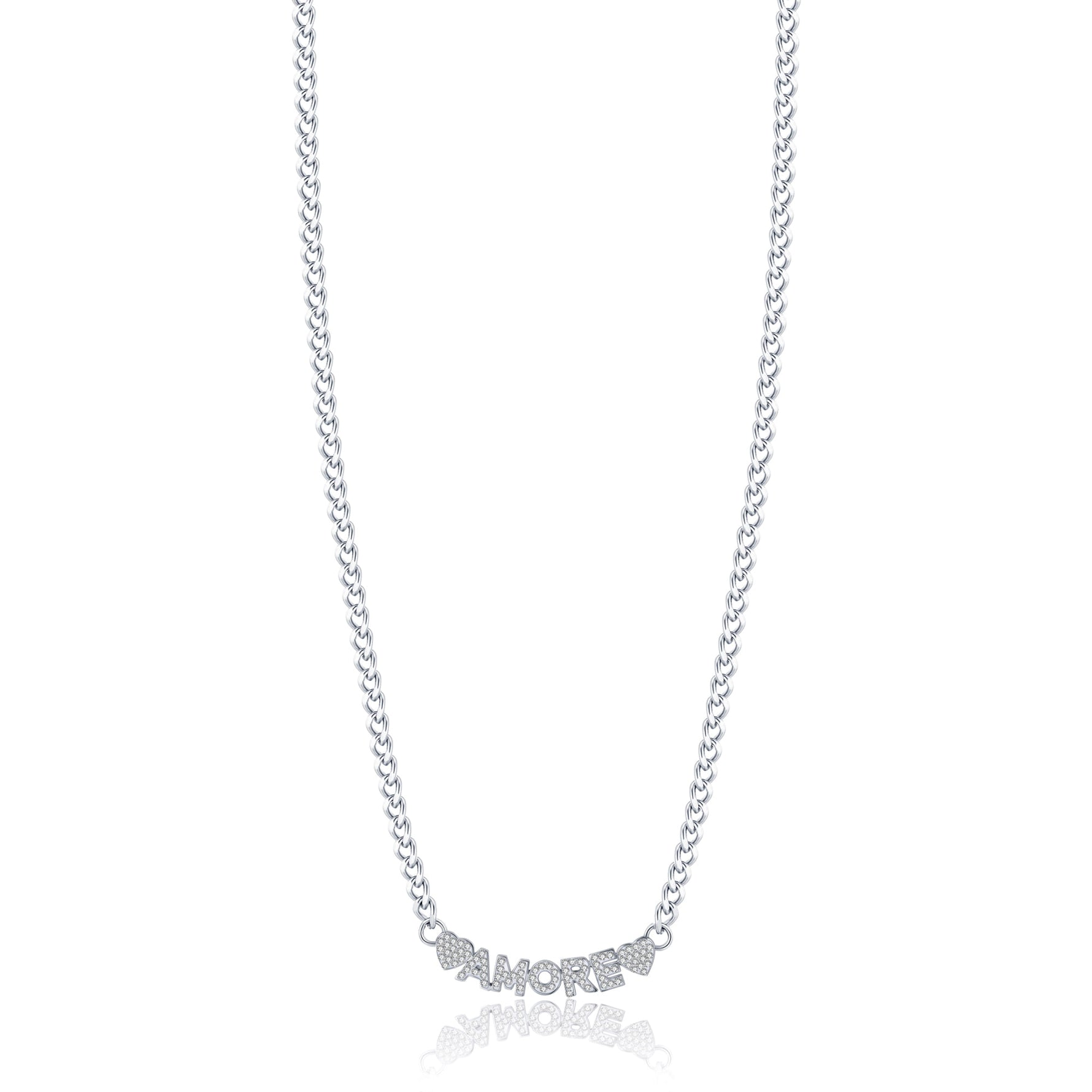 COLLANA DA DONNA IN ACCIAIO AMORE CON CRISTALLI BIANCHI
