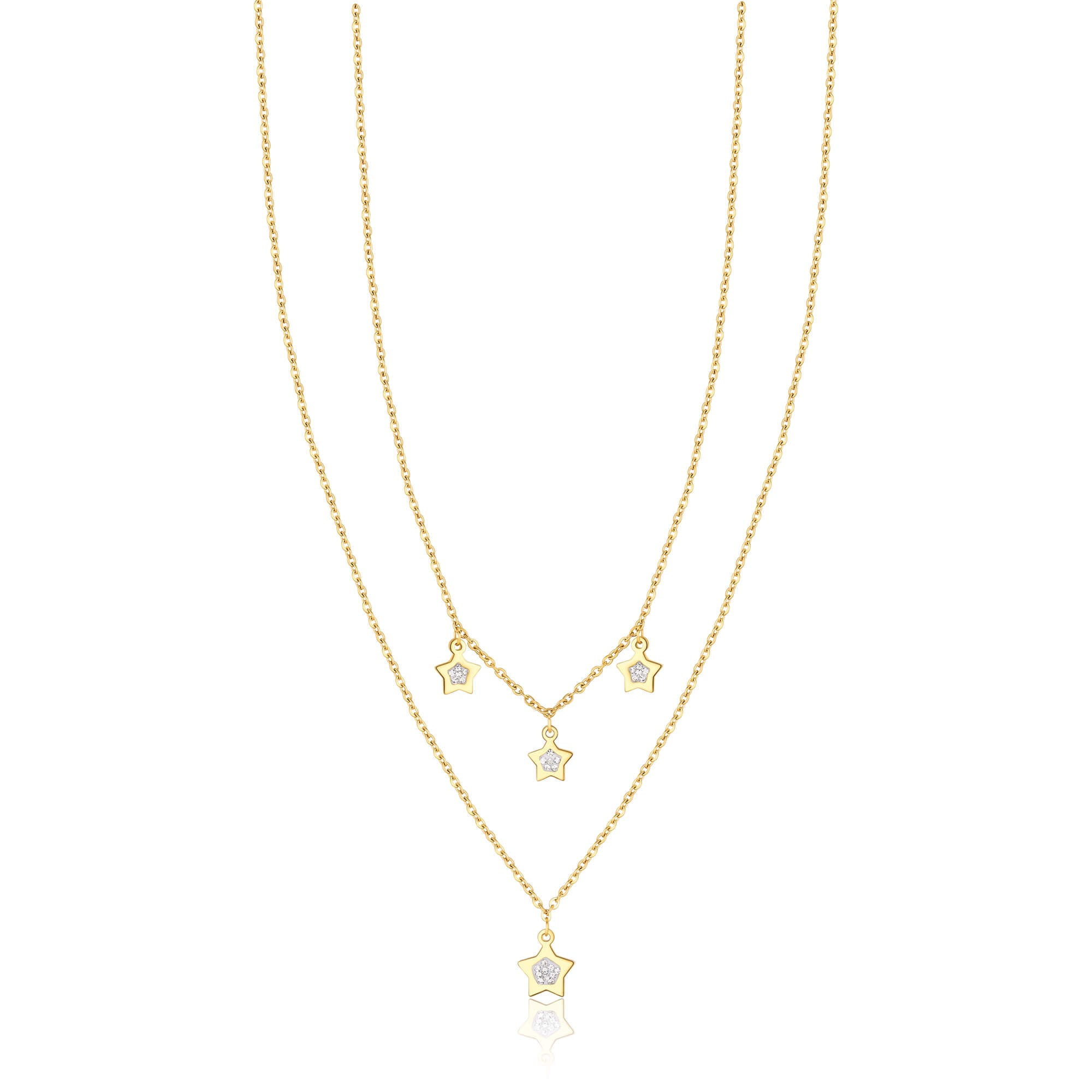COLLANA IN ACCIAIO IP GOLD CON STELLE E CRISTALLI BIANCHI