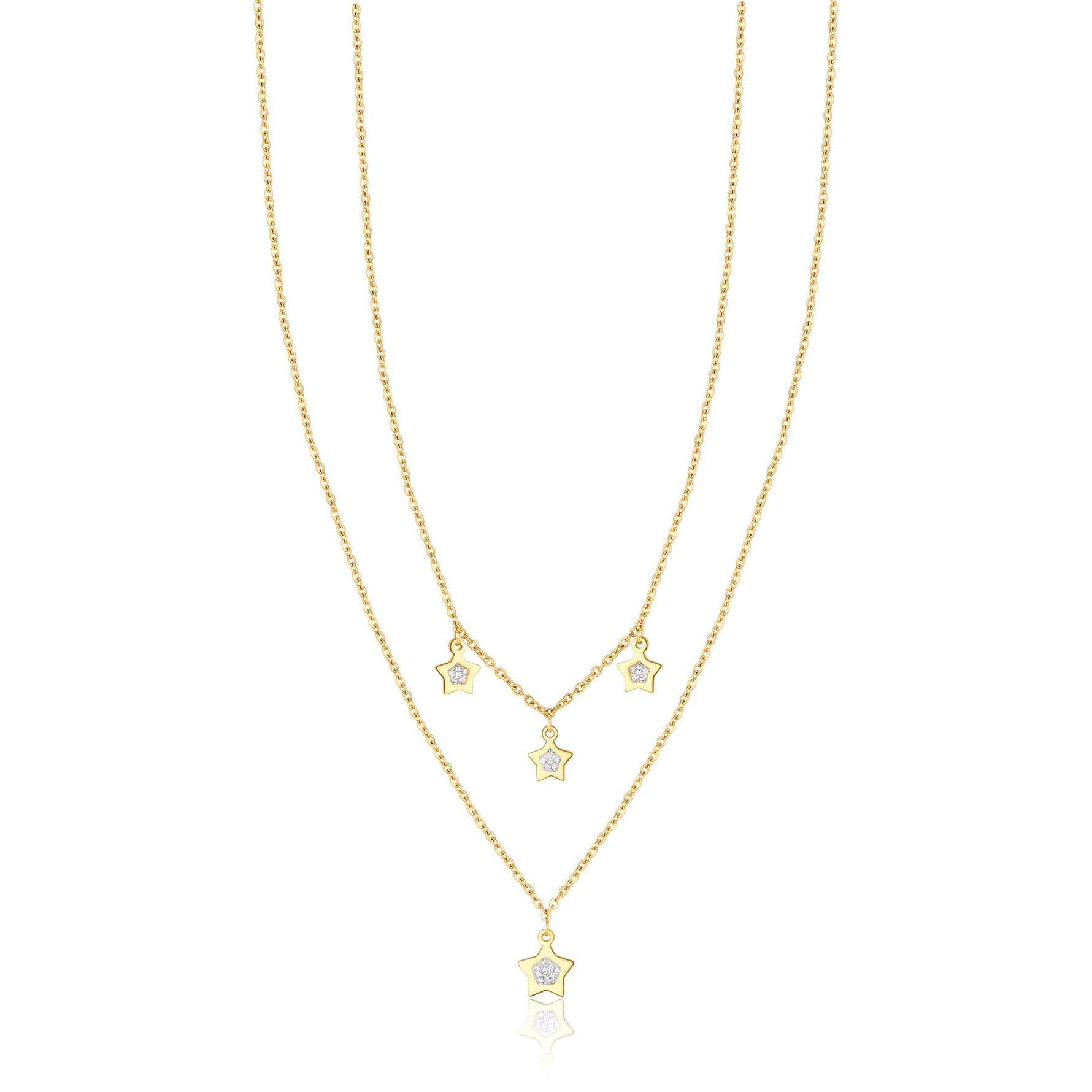 COLLANA IN ACCIAIO IP GOLD CON STELLE E CRISTALLI BIANCHI