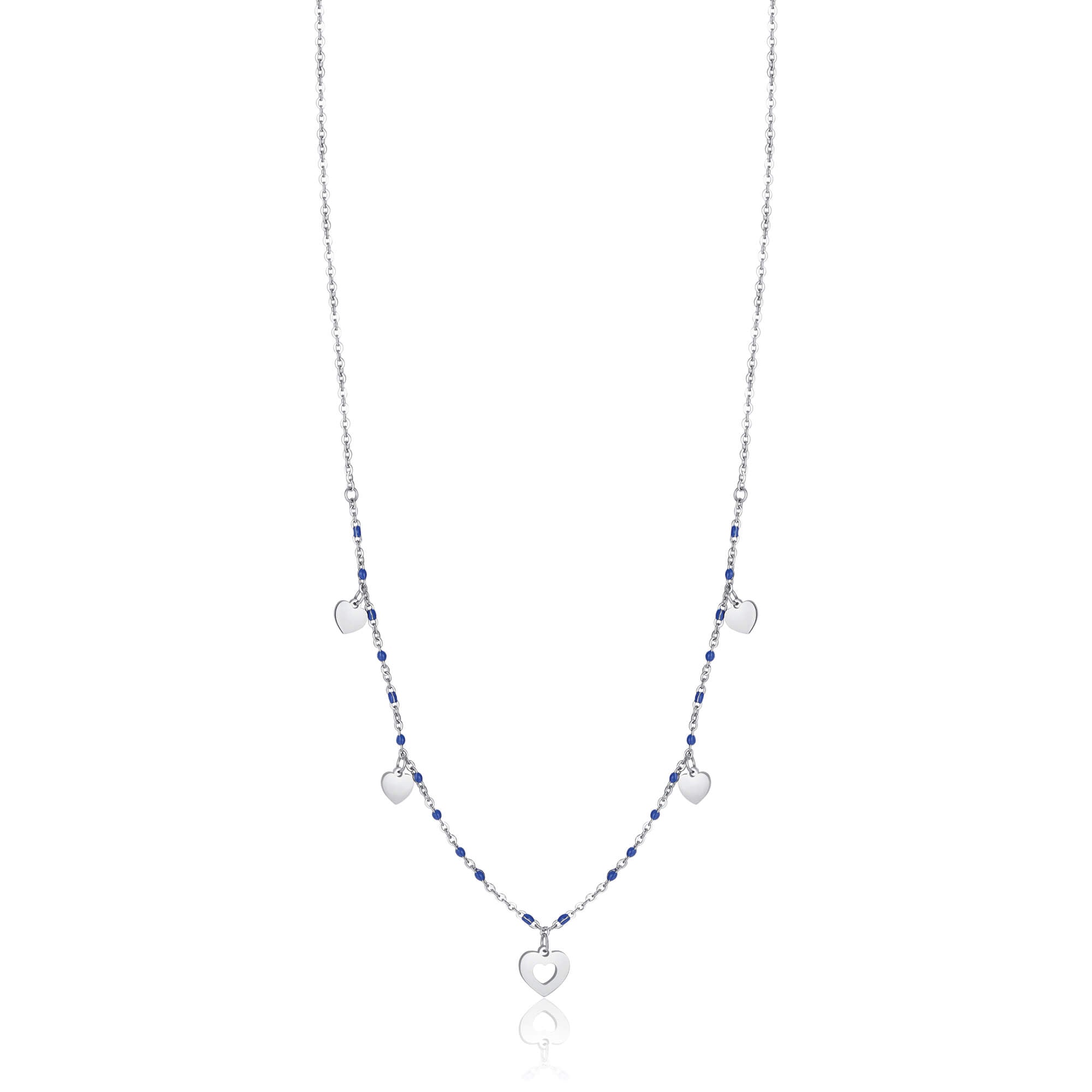 COLLANA IN ACCIAIO CON CUORI E PIETRE BLU