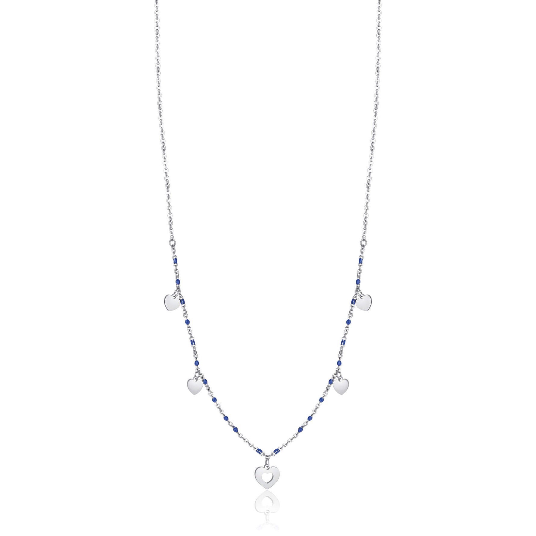COLLANA IN ACCIAIO CON CUORI E PIETRE BLU