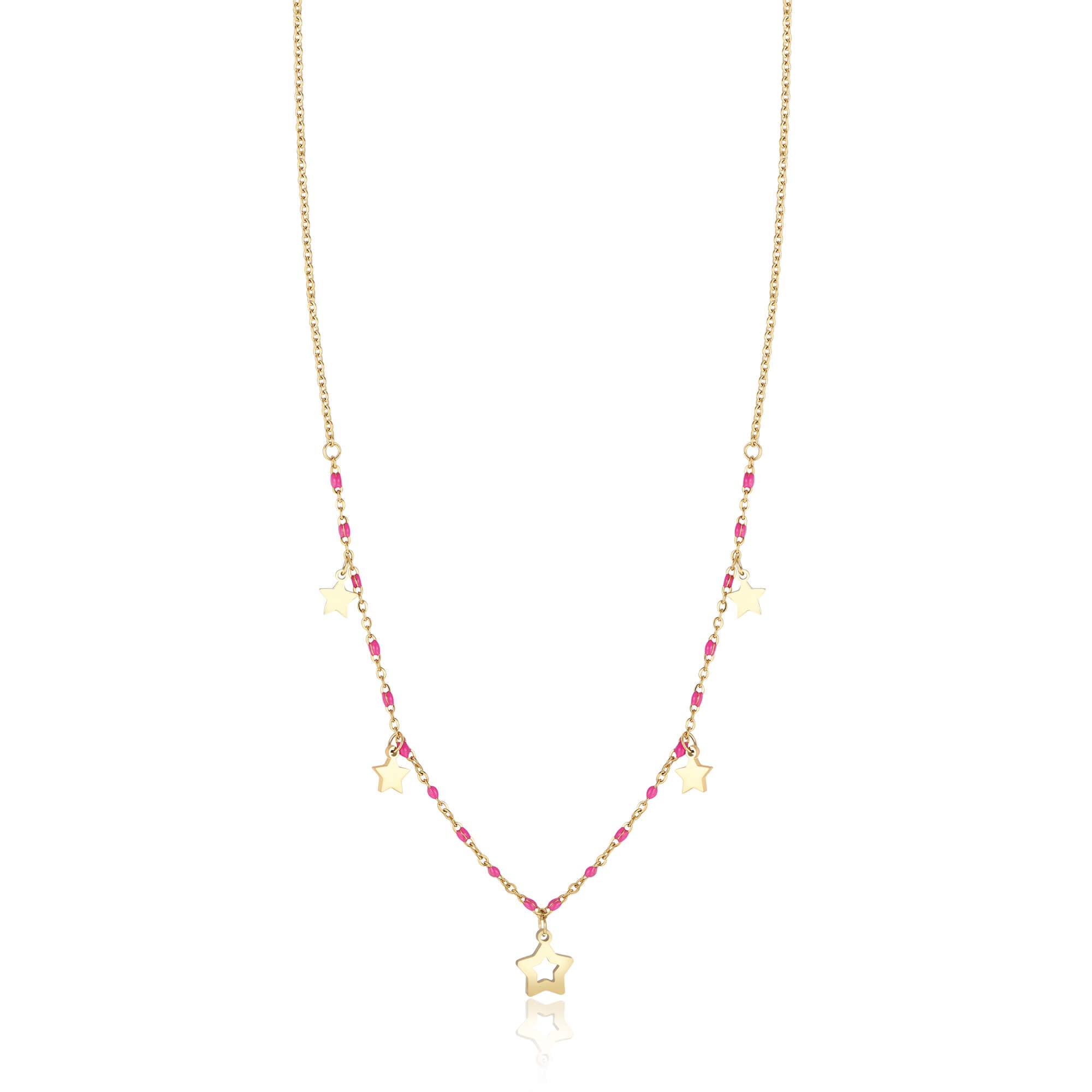 COLLANA IN ACCIAIO IP GOLD CON STELLE E PIETRE FUXIA