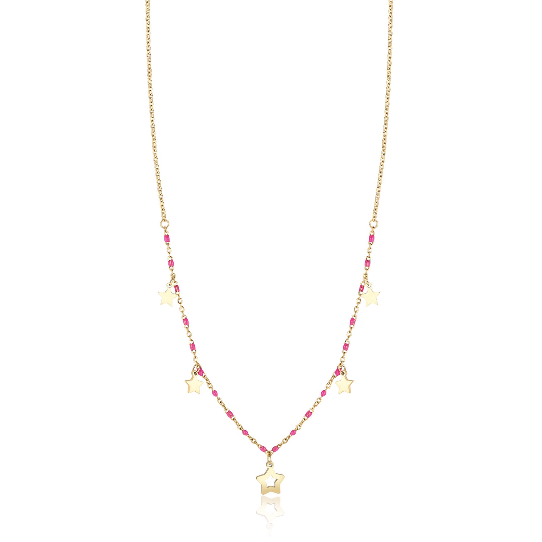 COLLANA IN ACCIAIO IP GOLD CON STELLE E PIETRE FUXIA