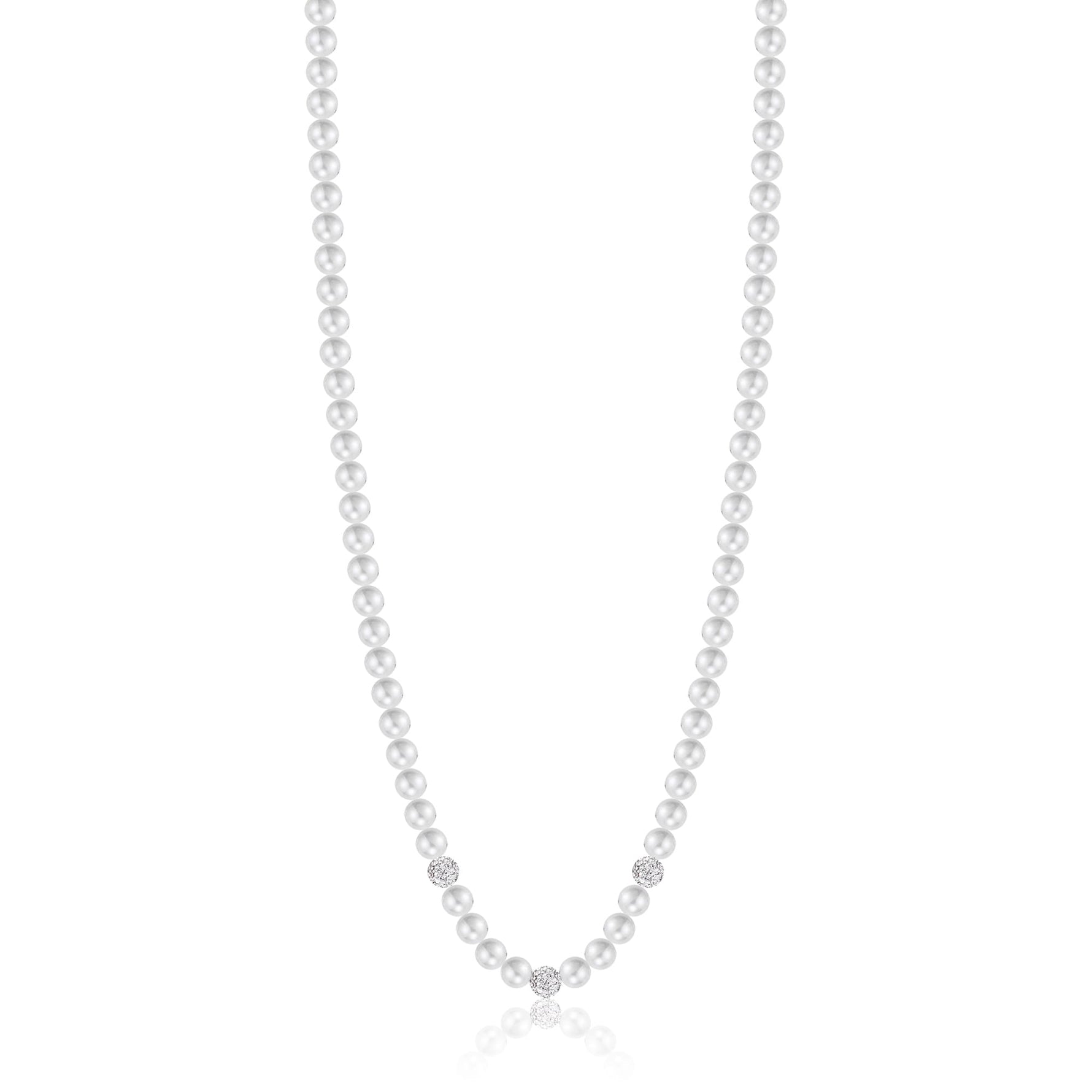 COLLANA DA DONNA IN ACCIAIO CON PERLE E CRISTALLI BIANCHI