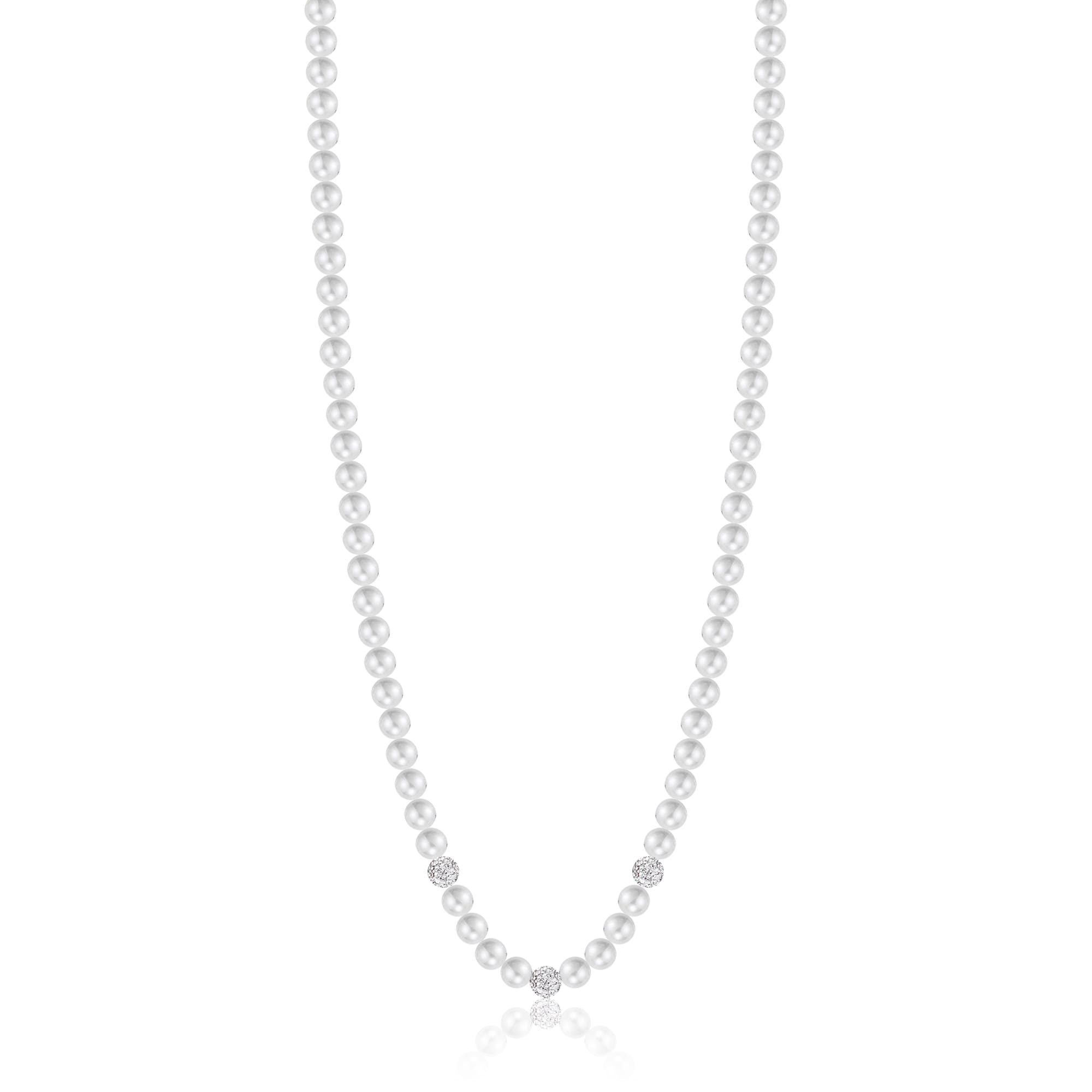 COLLANA DA DONNA IN ACCIAIO CON PERLE E CRISTALLI BIANCHI