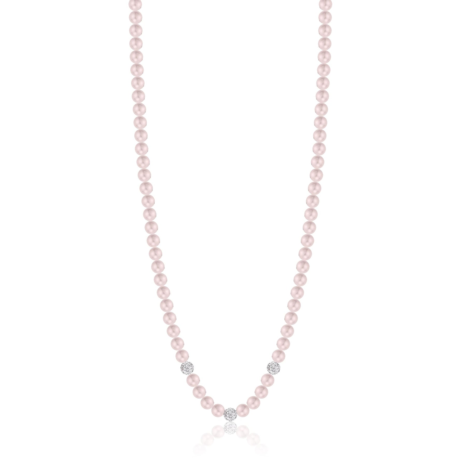 COLLANA DA DONNA IN ACCIAIO CON PERLE ROSA E CRISTALLI BIANCHI