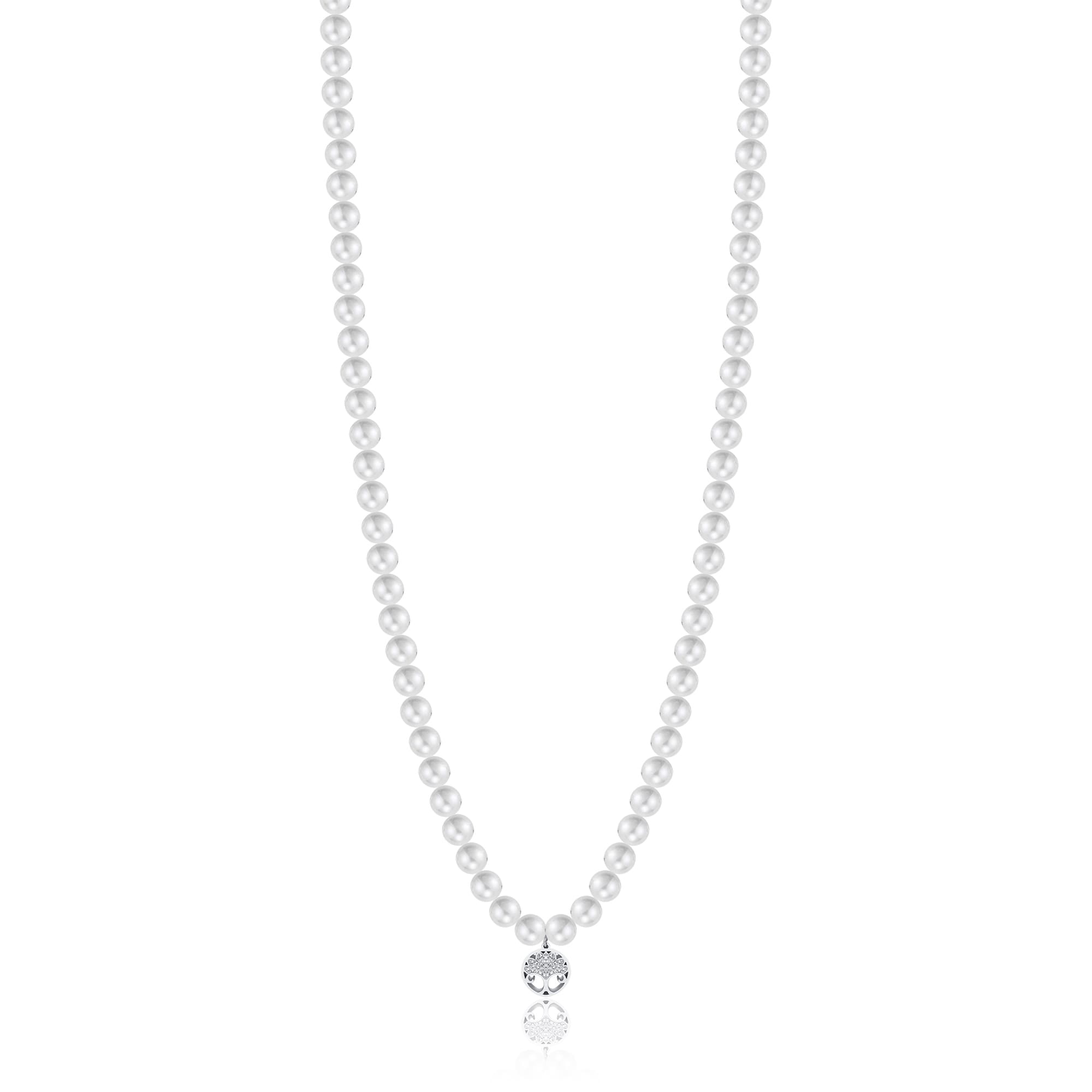 COLLANA DA DONNA IN ACCIAIO CON PERLE BIANCHE E ALBERO DELLA VITA